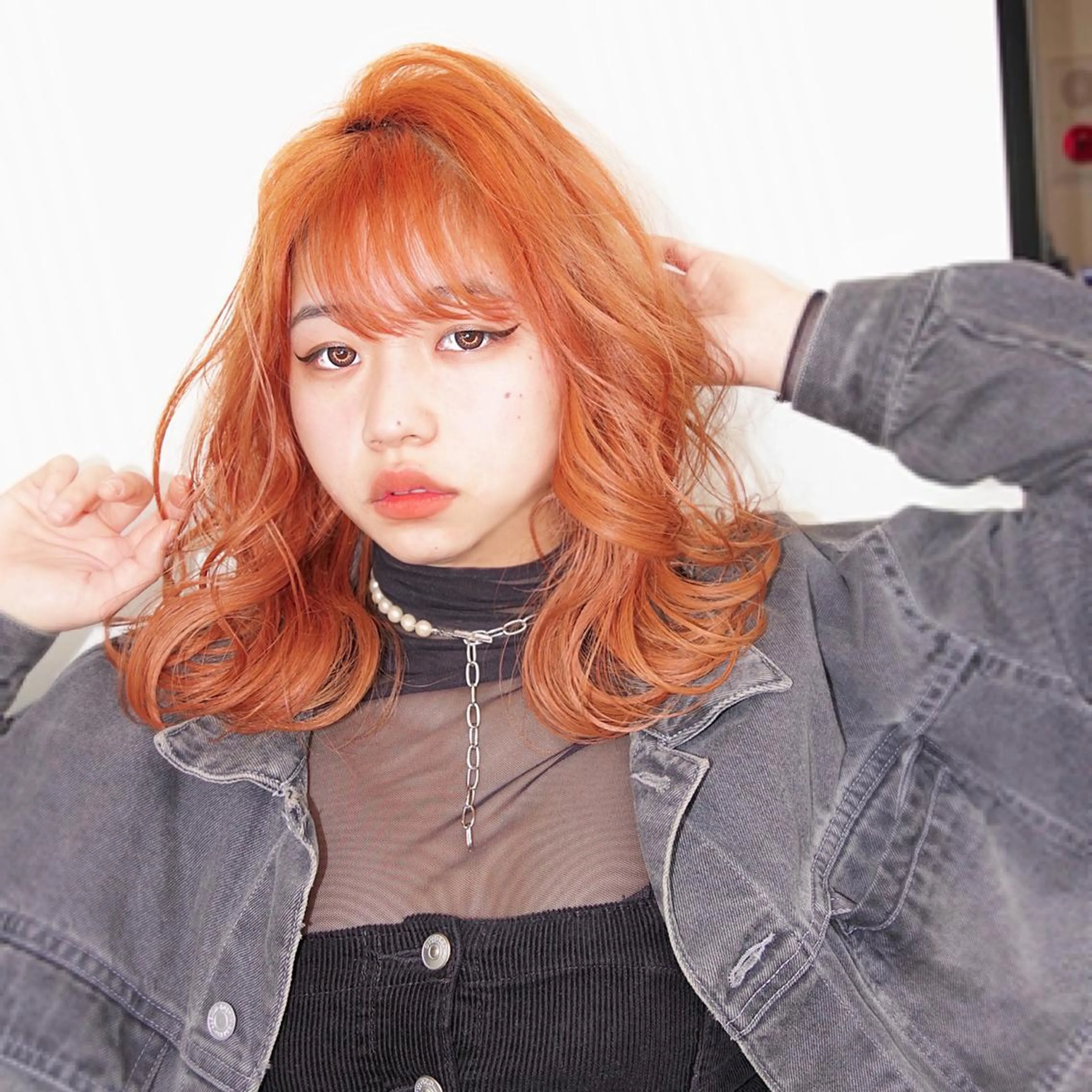 ミディアム 韓国風カラー ボブ 姫カット 韓国風ヘア ウルフカット 大阪ウルフカット ハッシュカットのヘアスタイル