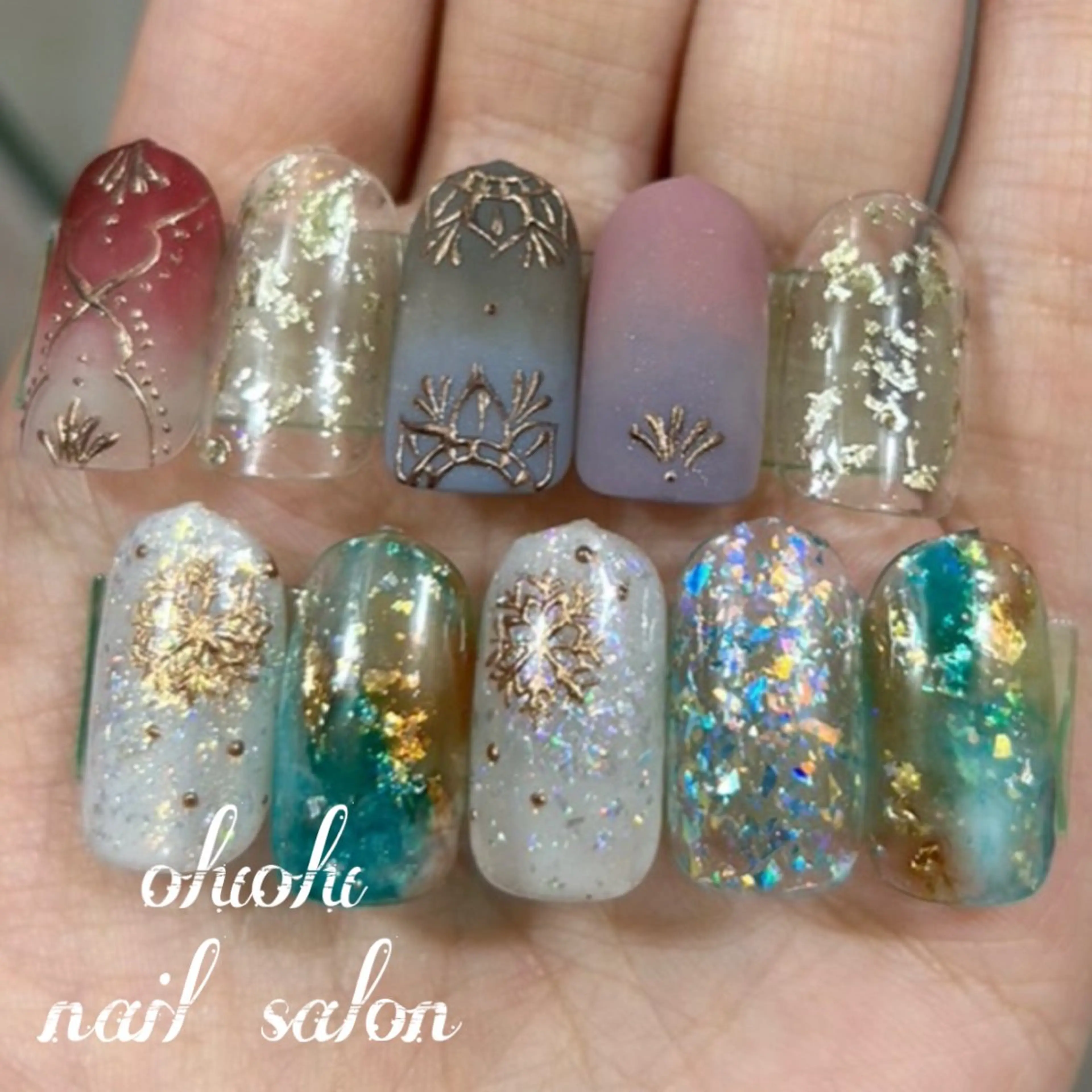 ネイル ジェルネイル ラメ(グリッター) マグネットネイル ミラーネイル 持ち込み oluolu nailsalonのネイルデザイン