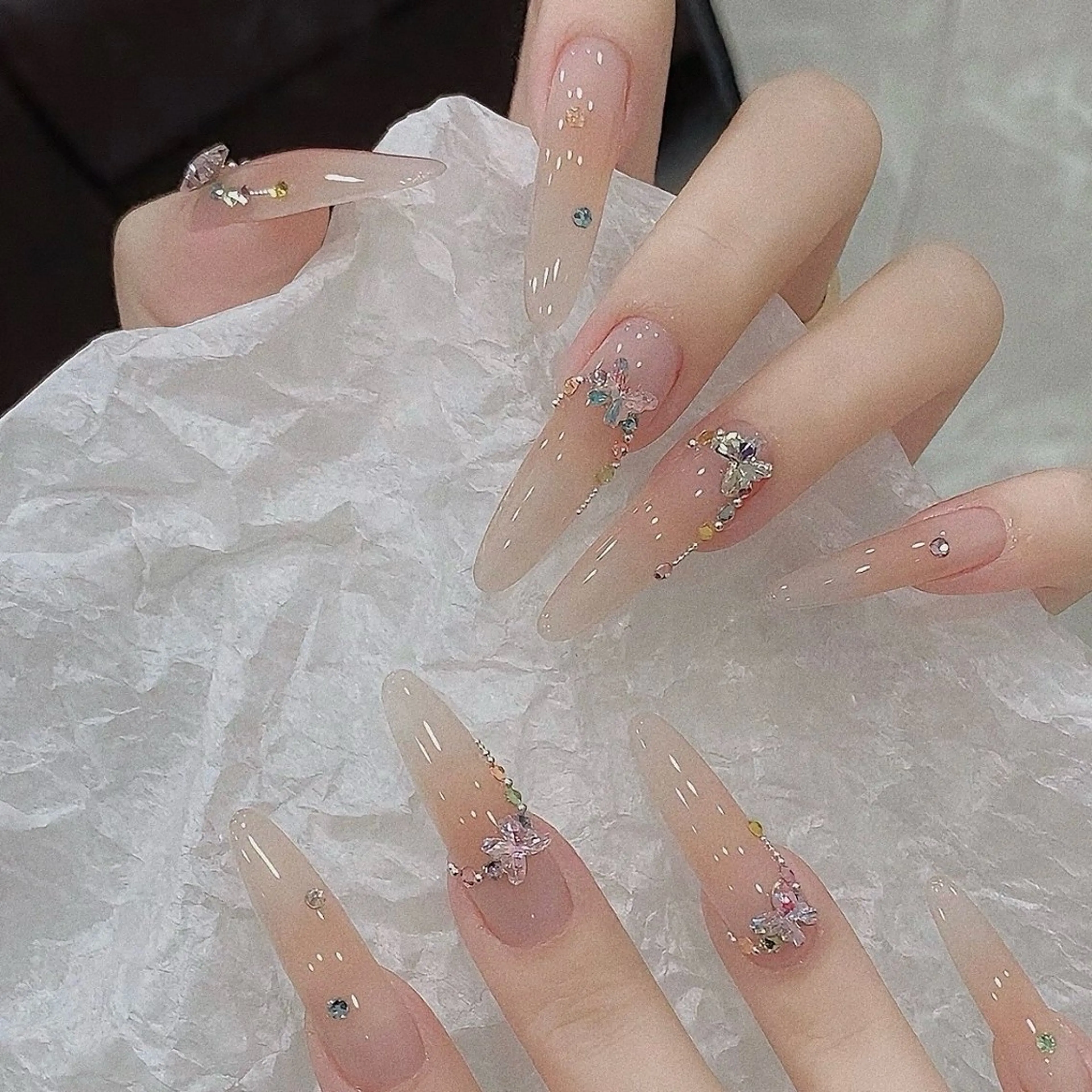 ネイル 成人式 ジェルネイル ロングネイル マグネットネイル 大理石ネイル(マーブル) ハンドネイル Momoa nail salon所属・MoMoA Nail ネイル長さ出し専門店のネイルデザイン