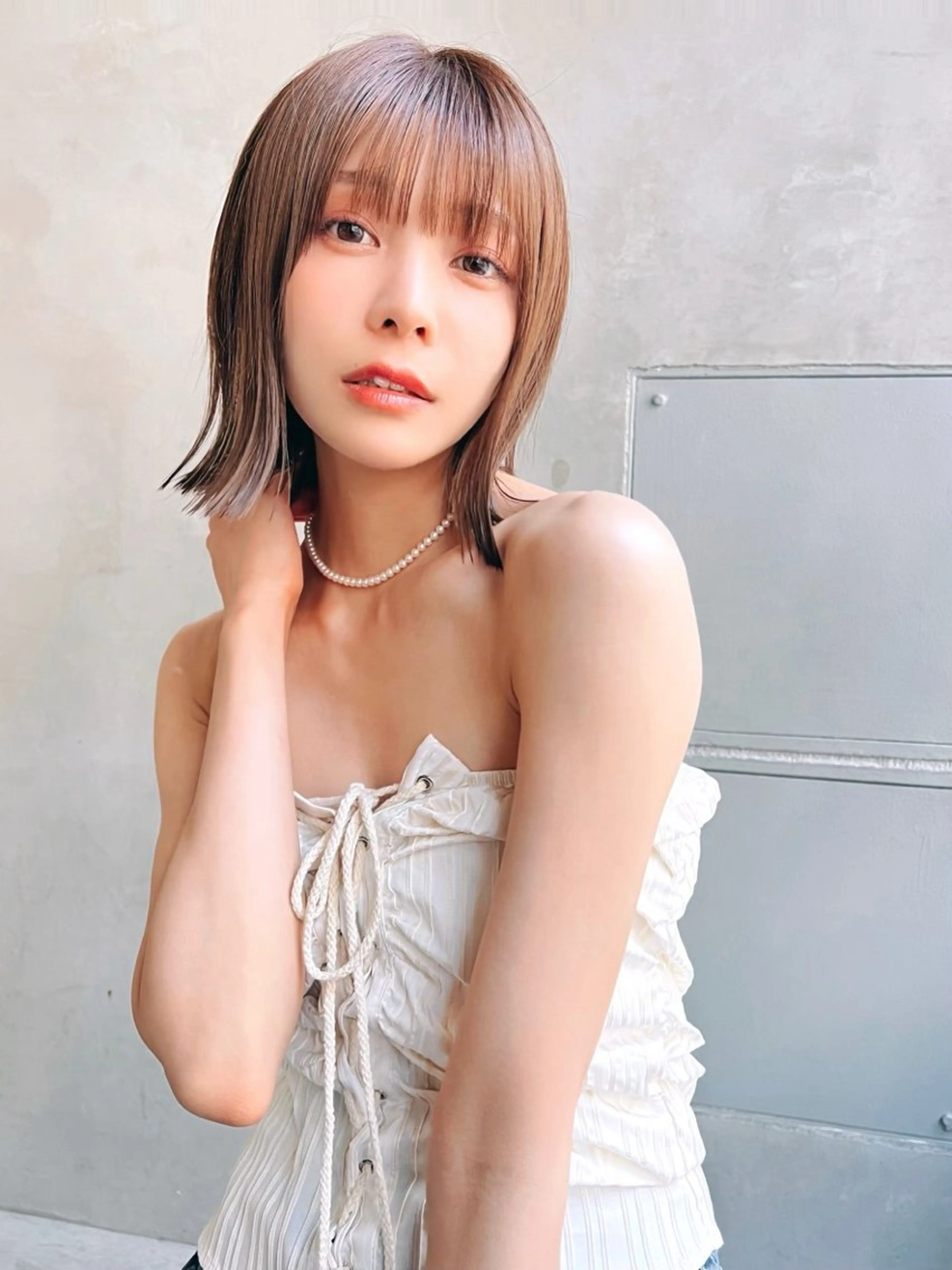ミディアム カラー ブリーチ 透明感カラー ブリーチなしカラー メンズ🙆 レディース美髪✨のヘアスタイル