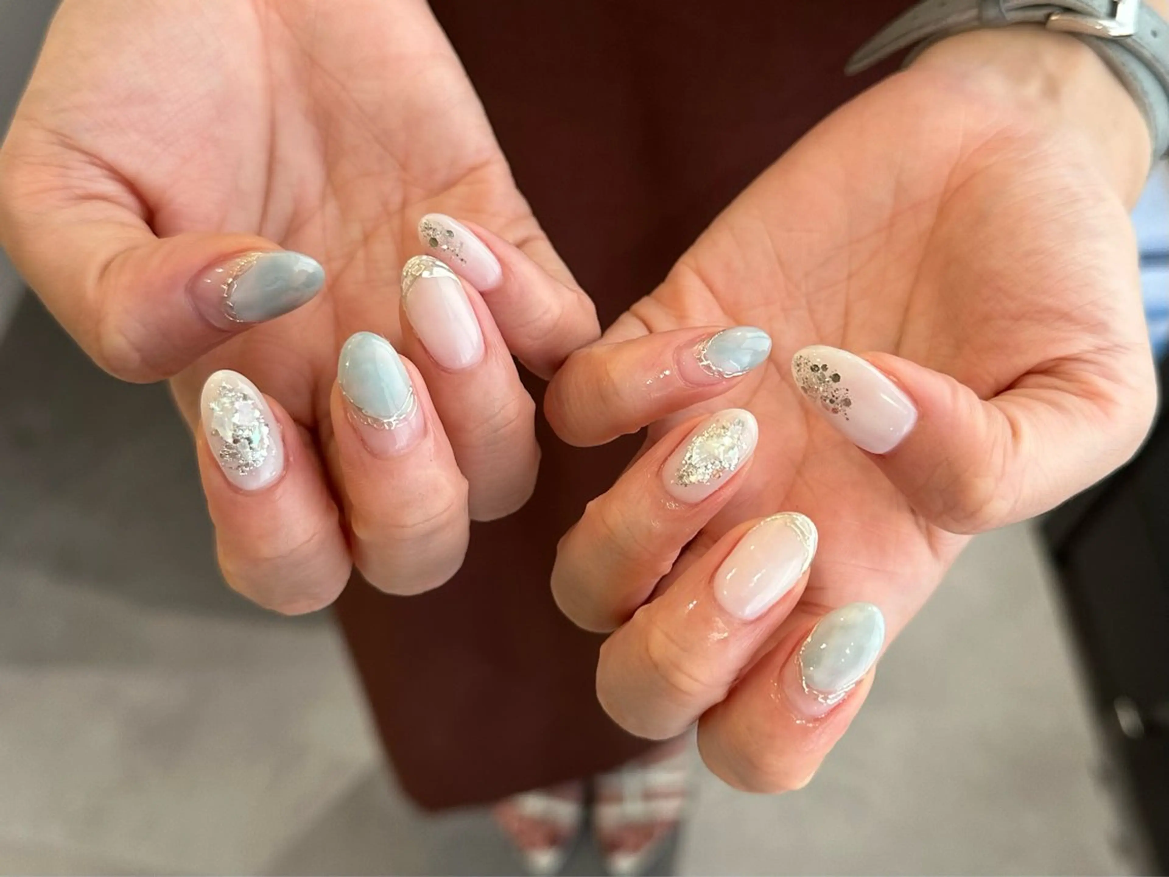 ネイル ブルー ホワイト ハンドネイル etorca nailのネイルデザイン