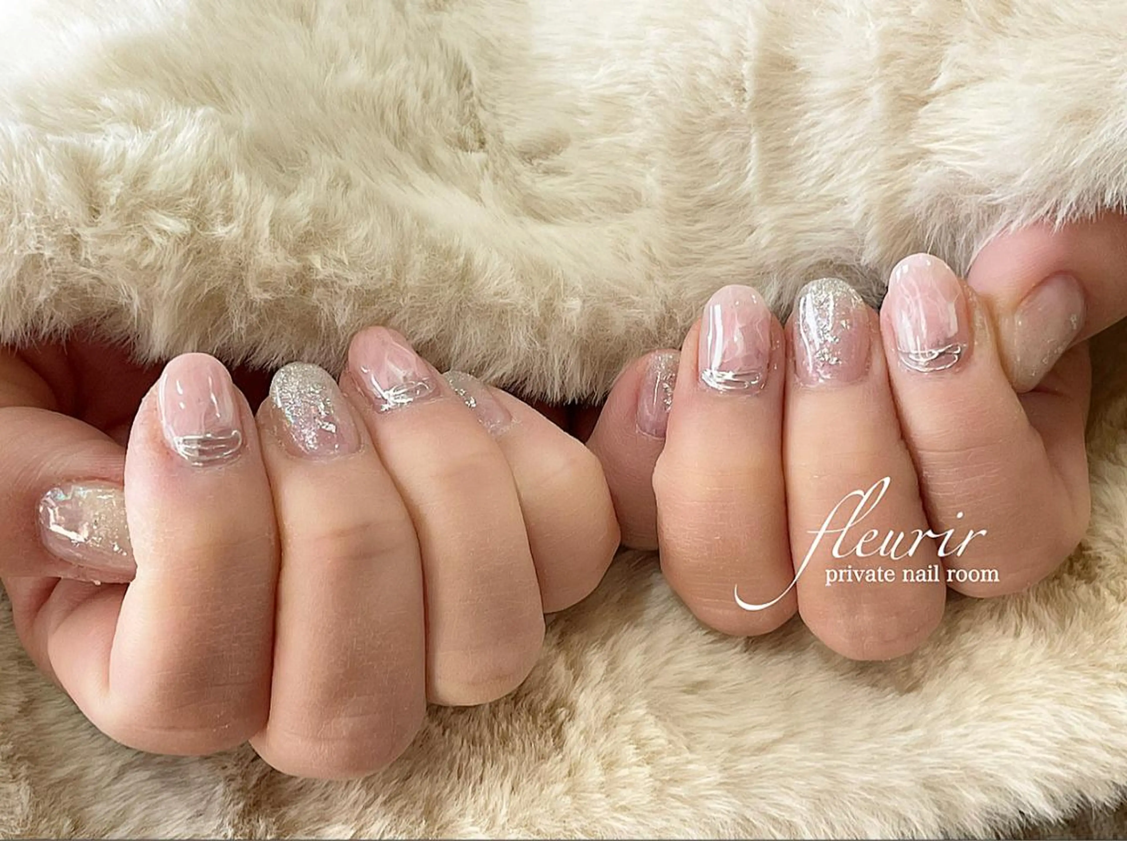 ネイル アートネイル マグネットネイル 大理石ネイル(マーブル) ミラーネイル シルバー フルリール 【プライベートサロンのネイルデザイン