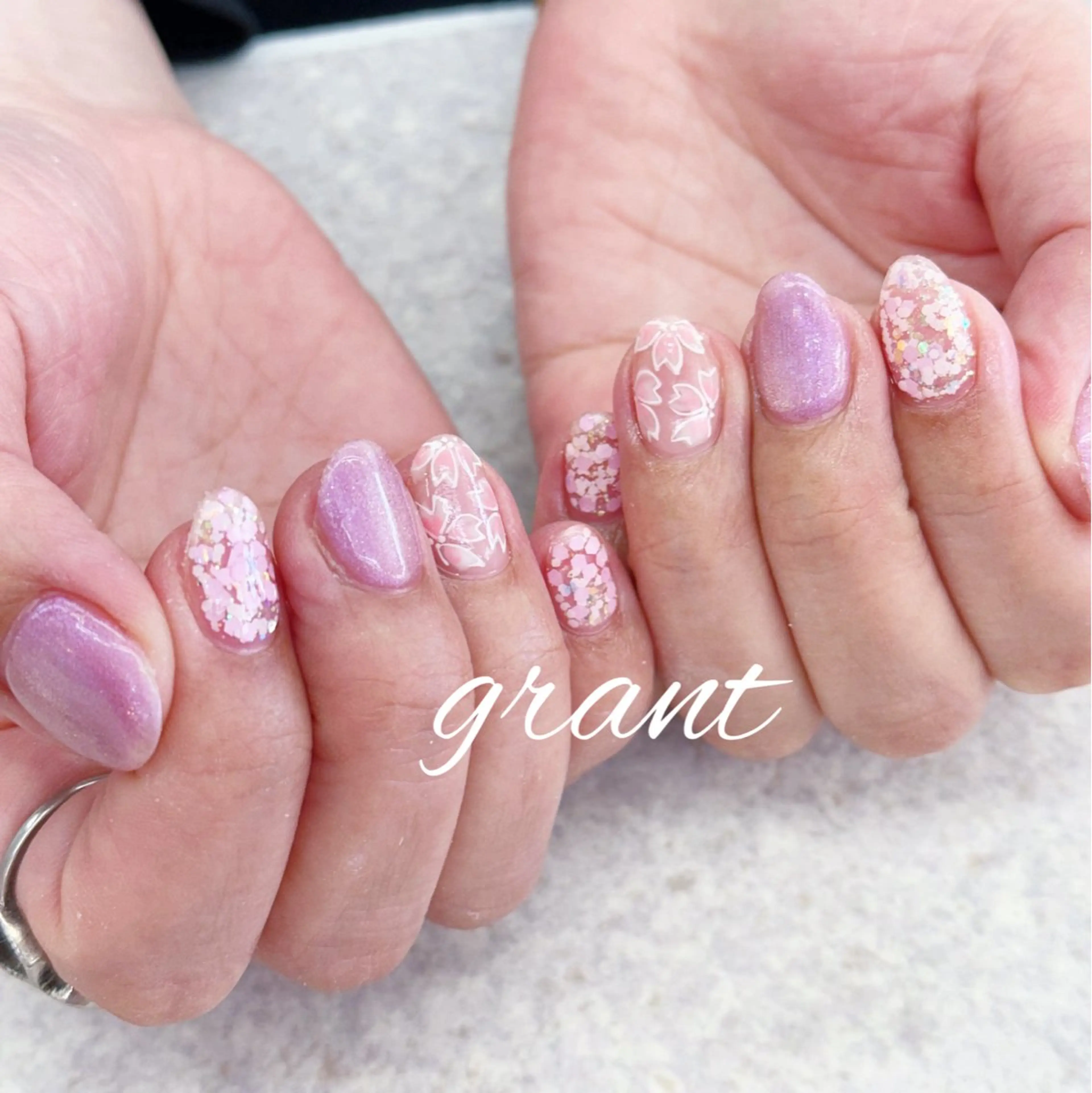 ネイル 桜ネイル 春ネイル ハンドネイル nail salon grant所属・nailsalon grantのネイルデザイン