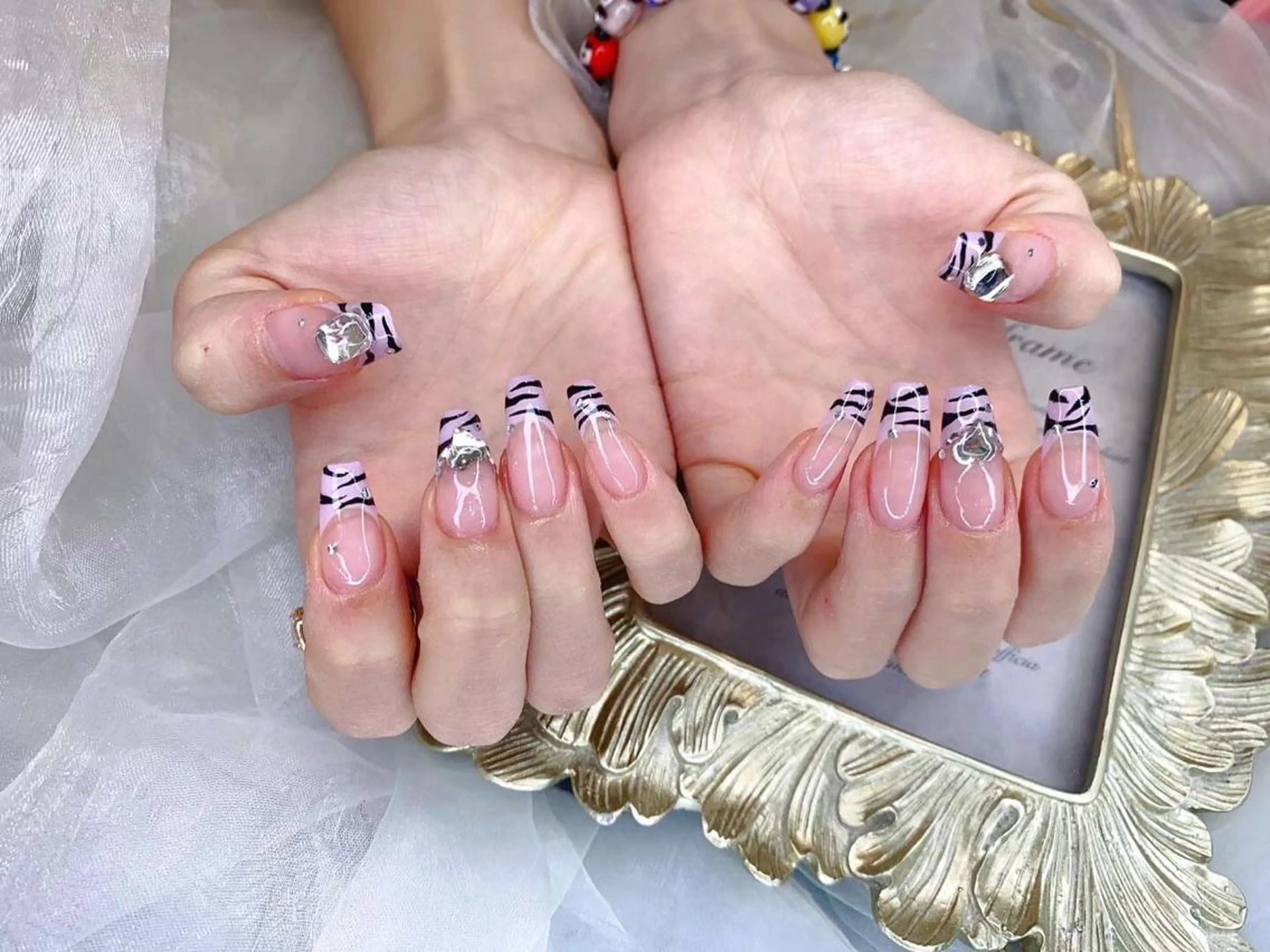 ネイル アニマル柄 フレンチネイル ピンク My nail所属・babarla Nailのネイルデザイン