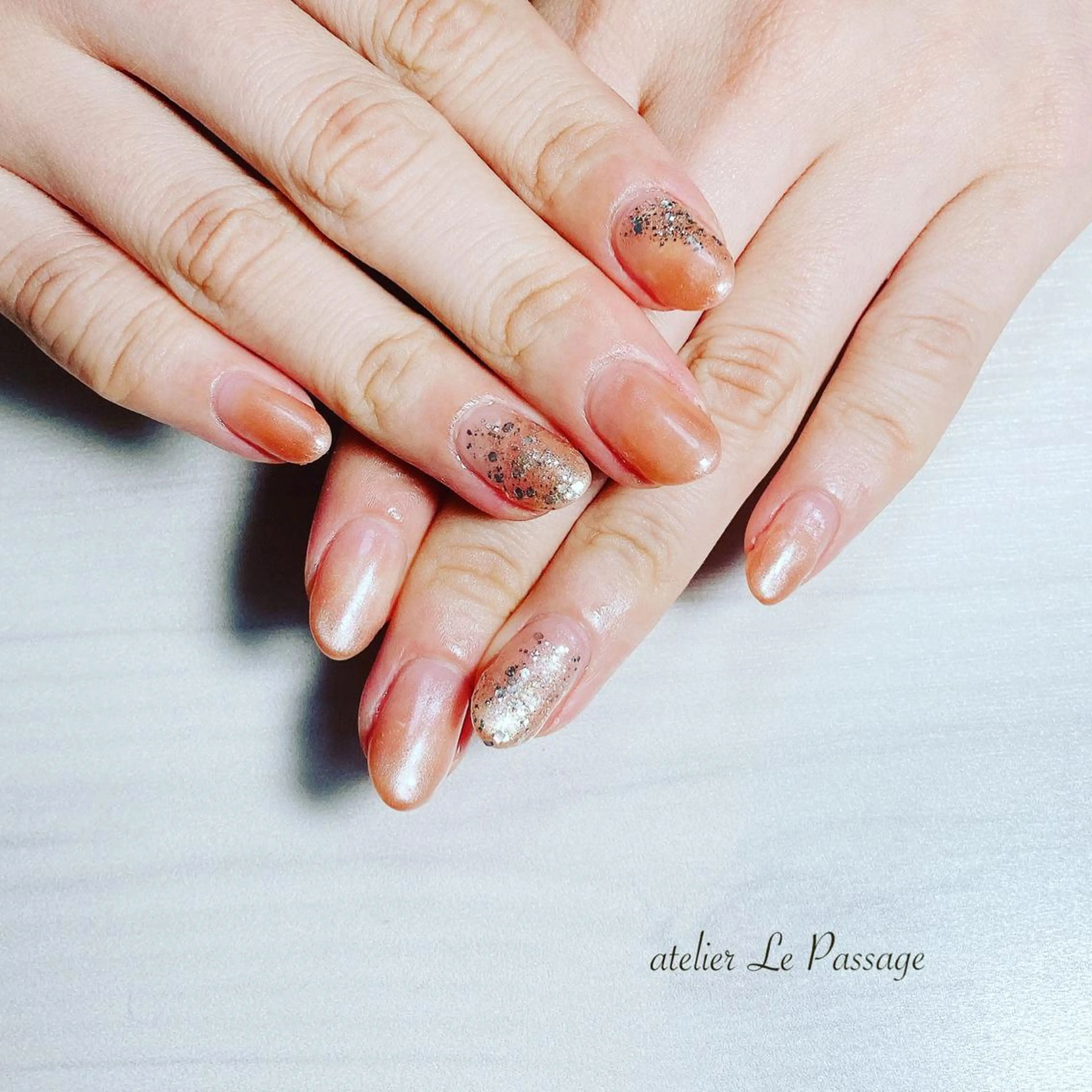 ネイル ジェルネイル ニュアンスネイル オフィスネイル オレンジ パラジェル Atelier Le Passage所属・h nakatsukaのネイルデザイン