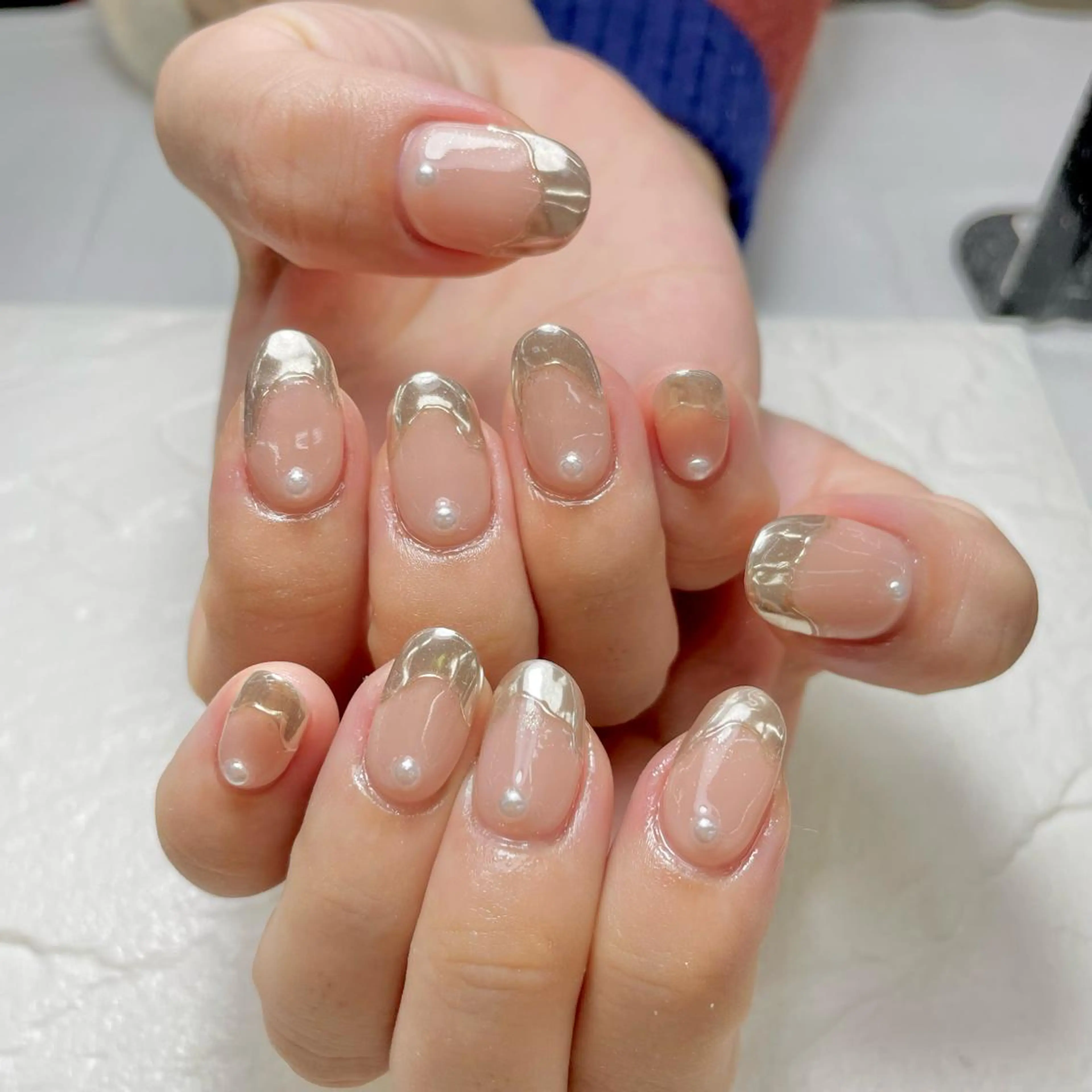 ネイル フレンチネイル ミラーネイル 持ち込み Nail Blue512所属・Nailist MINORIのネイルデザイン