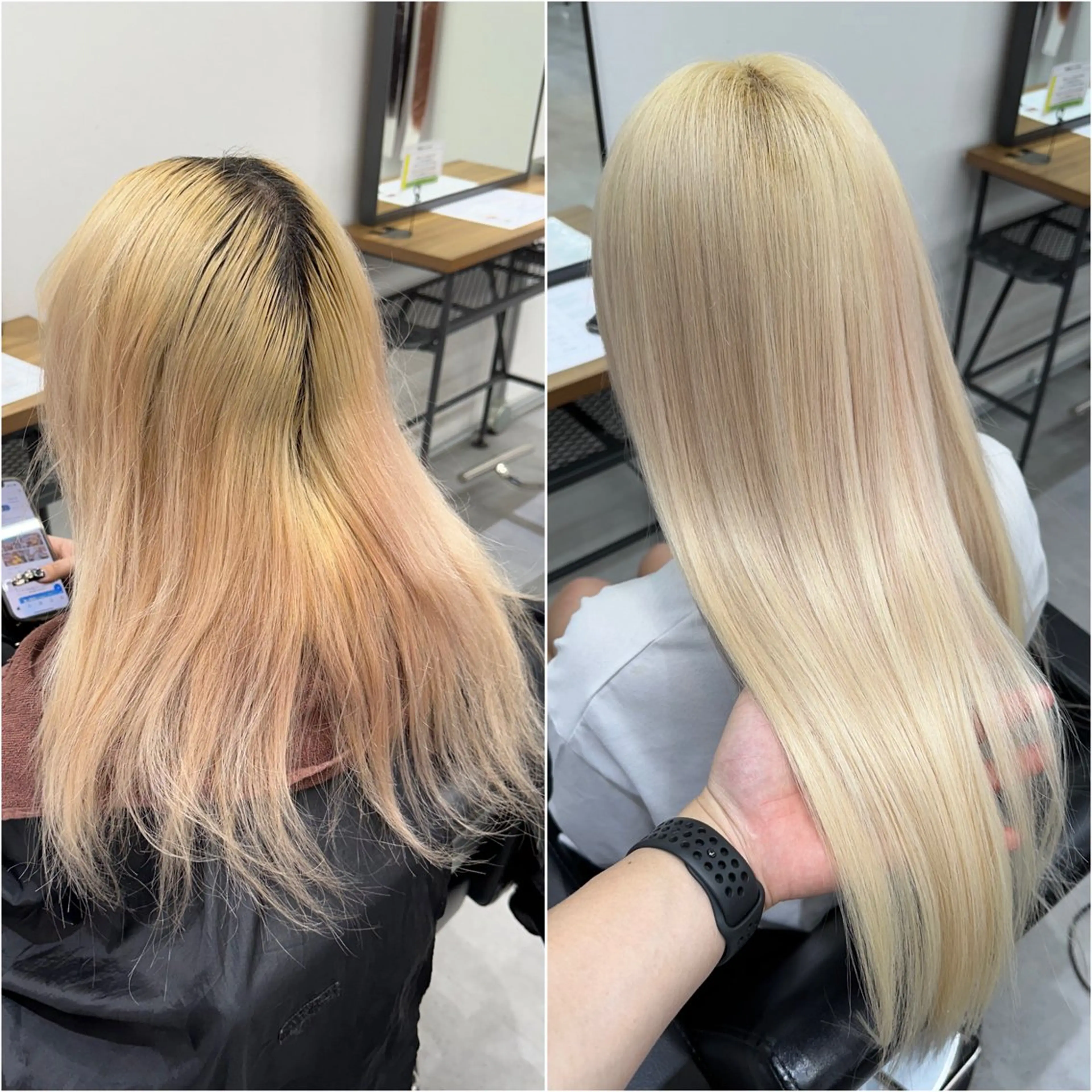 ダブルカラー ブロンド シールエクステ ロングヘア｜ブリーチ