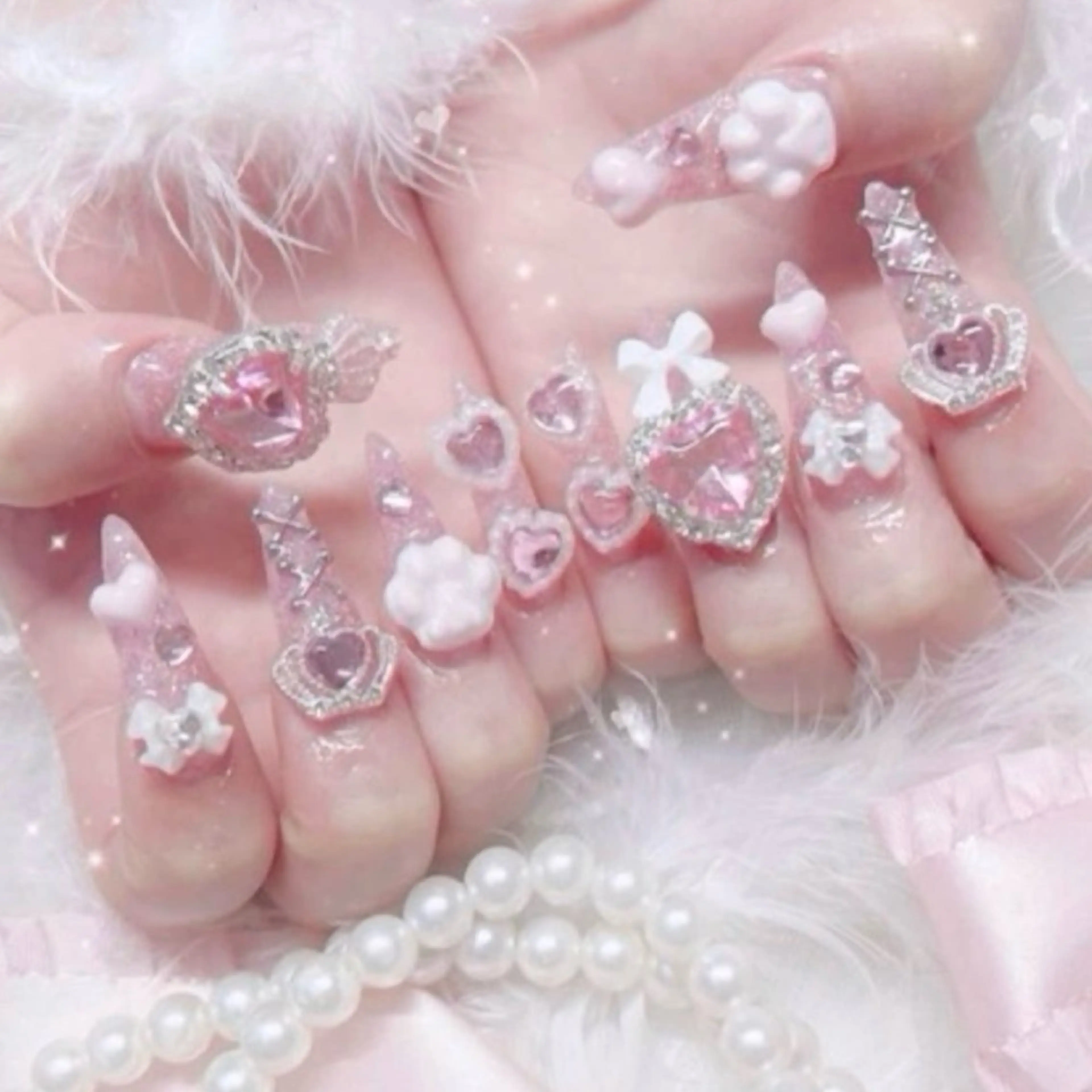 ネイル 成人式 ジェルネイル ロングネイル マグネットネイル 大理石ネイル(マーブル) ハンドネイル Momoa nail salon所属・MoMoA Nail ネイル長さ出し専門店のネイルデザイン