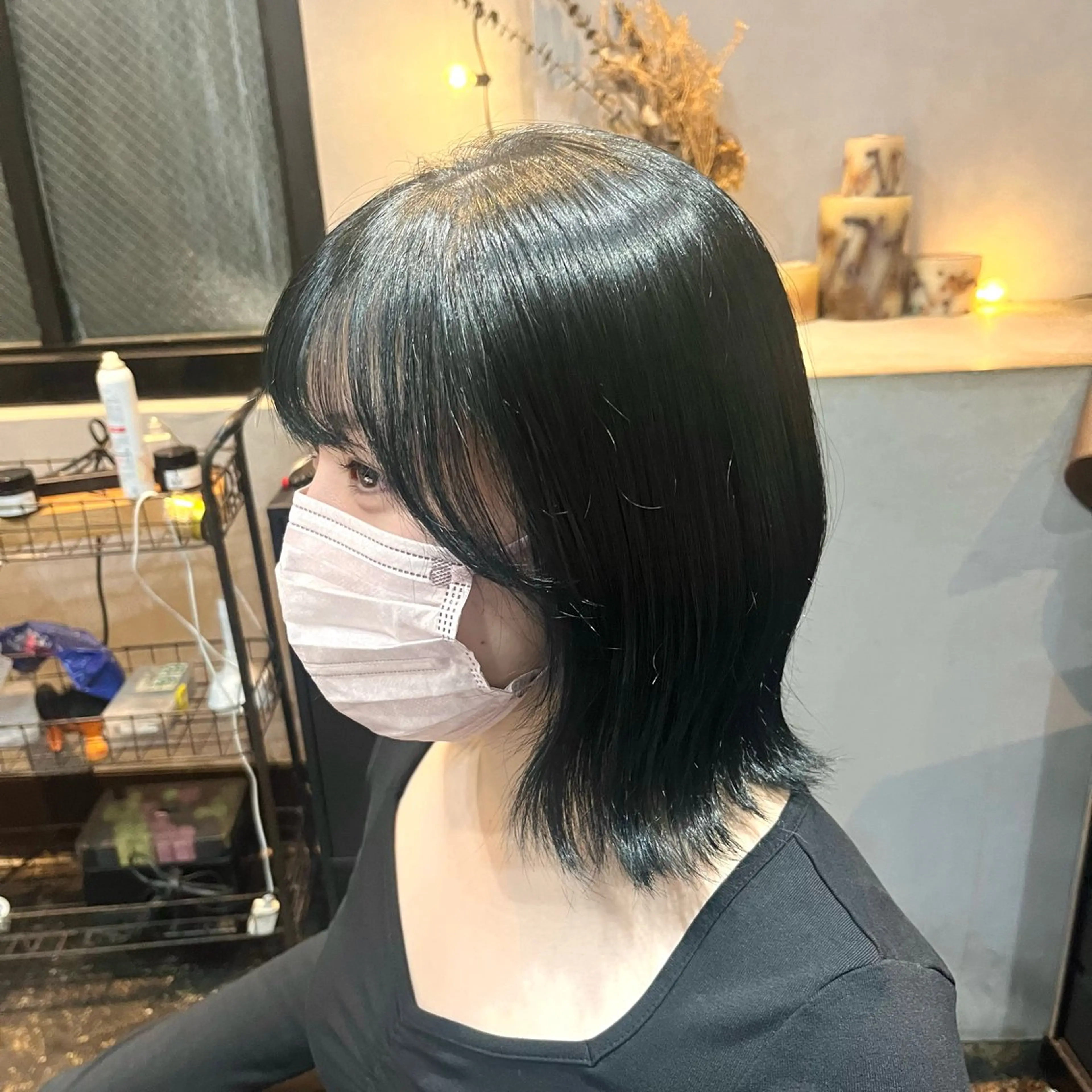 カラー 黒髪 ブルーカラー ブルーブラック 透明感カラー ヘアカラー 透明感カラー/パーマ 🌀アオノアユミのヘアスタイル
