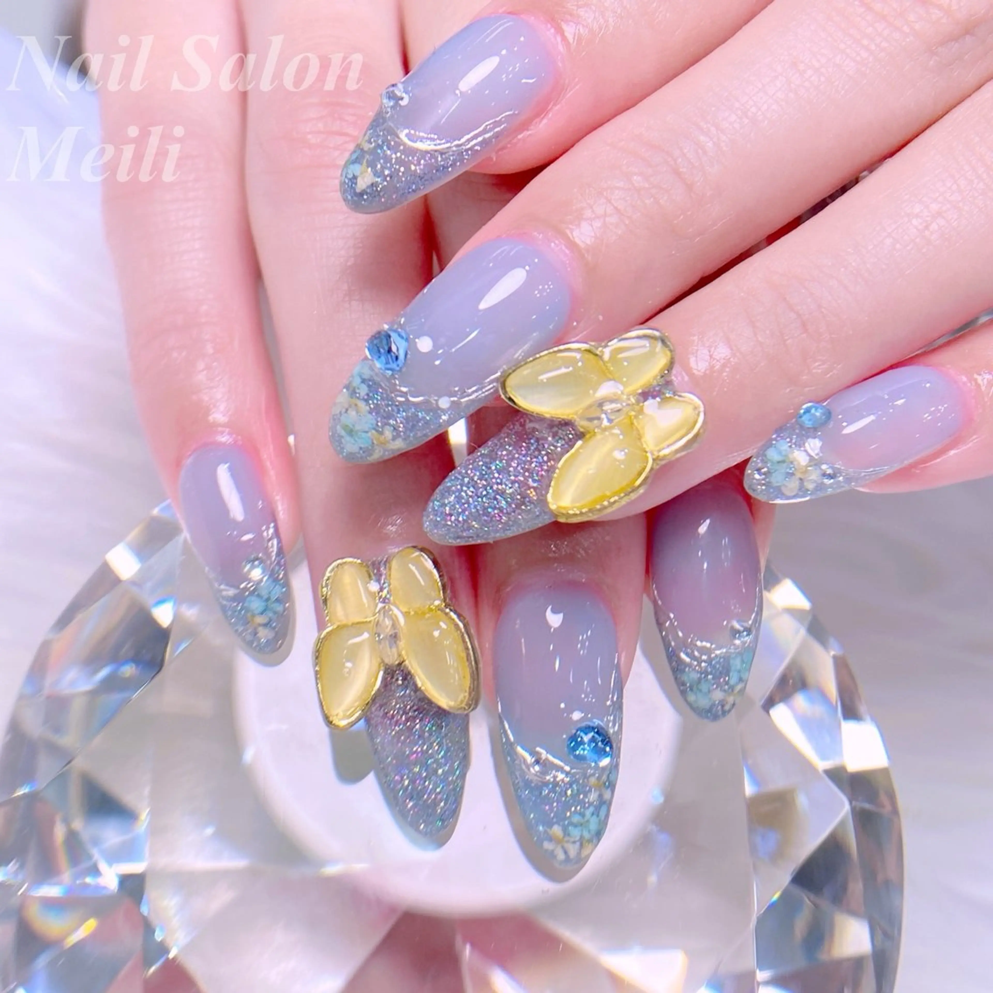 ネイル ブルー フレンチネイル ラメ(グリッター) ハンドネイル NAILSALON MEILIのネイルデザイン