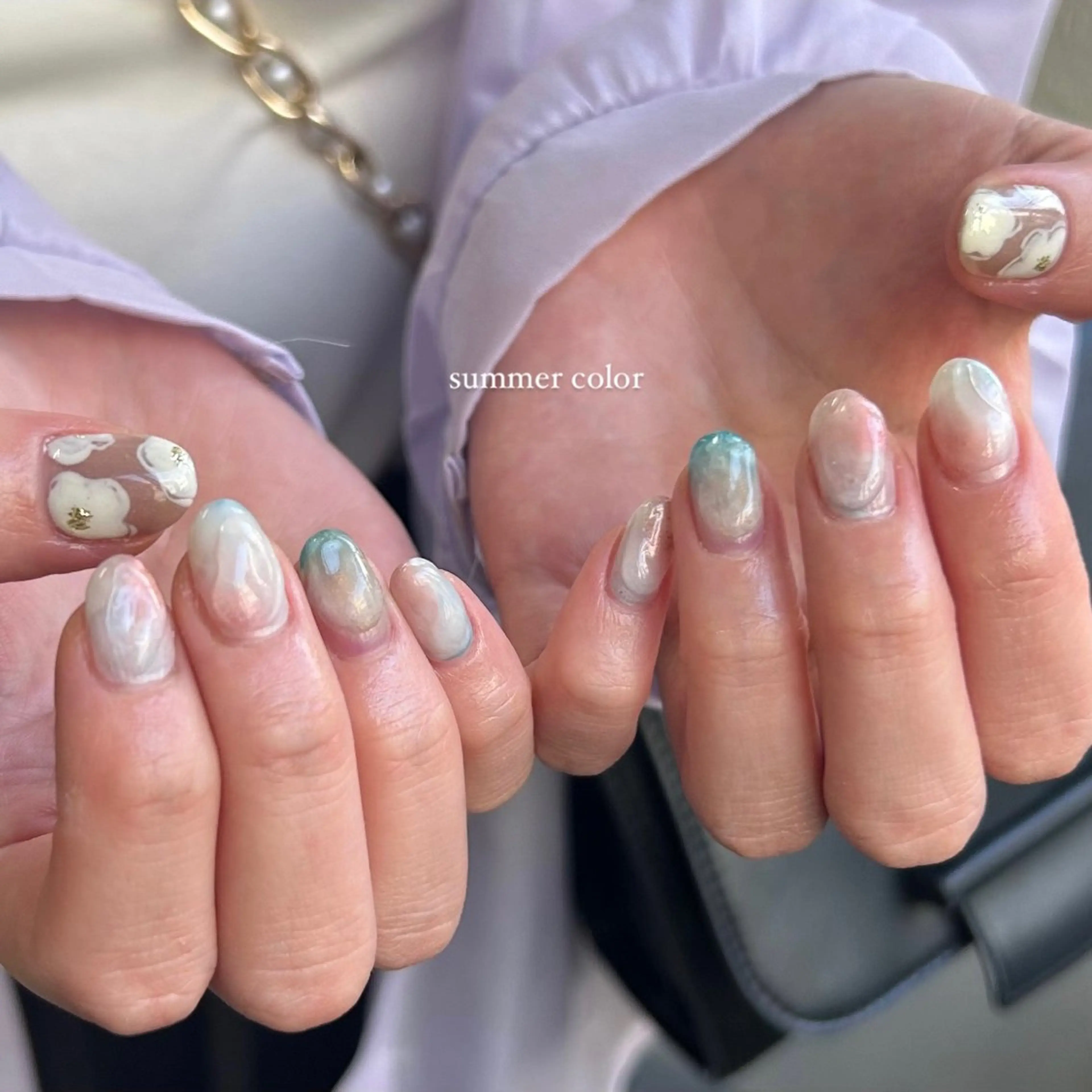 ネイル 水色 ピンク Etel atelier.のネイルデザイン