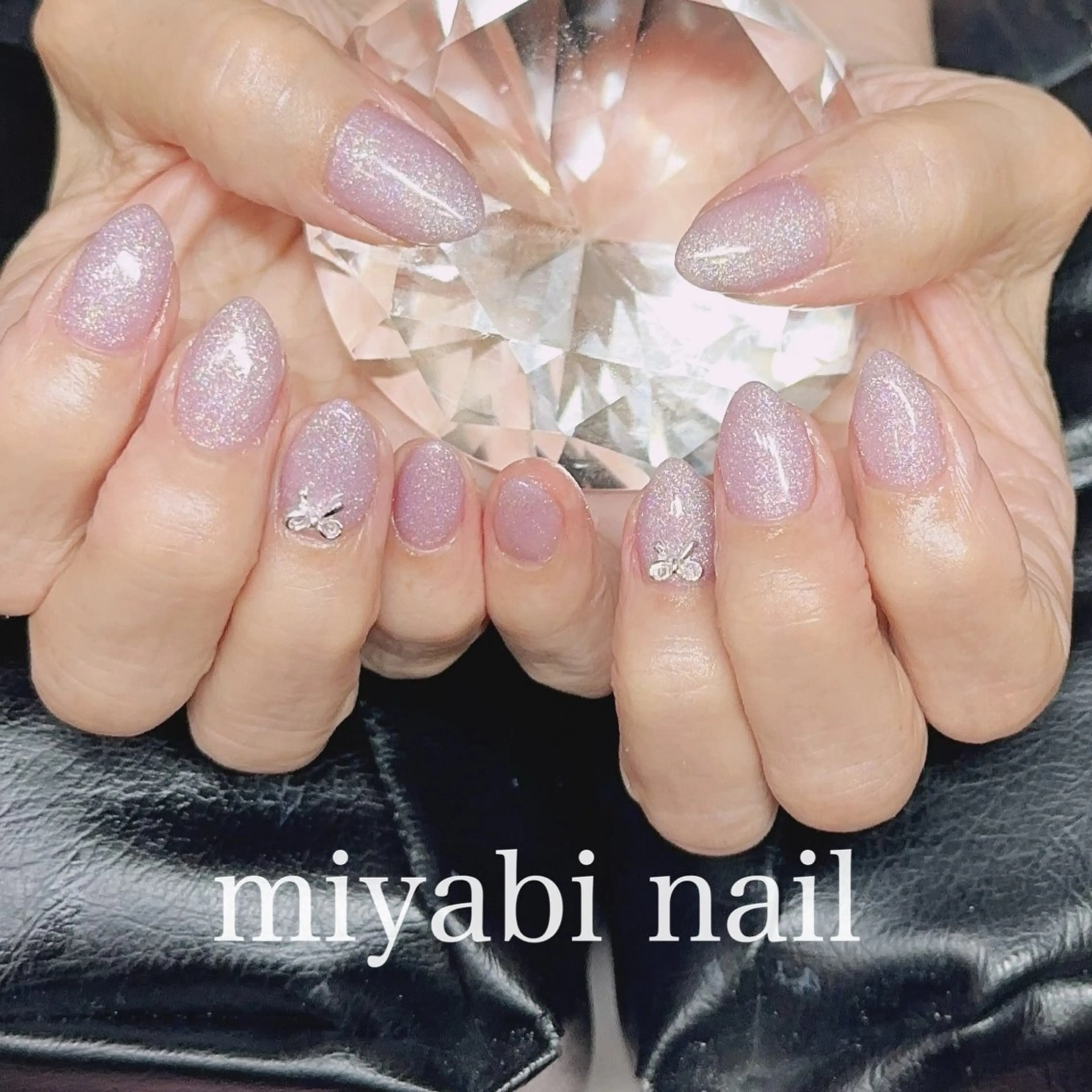 ネイル ジェルネイル ラメ(グリッター) 持ち込み リボン 夏ネイル ハンドネイル miyabi nail 桂川駅近くのネイルデザイン