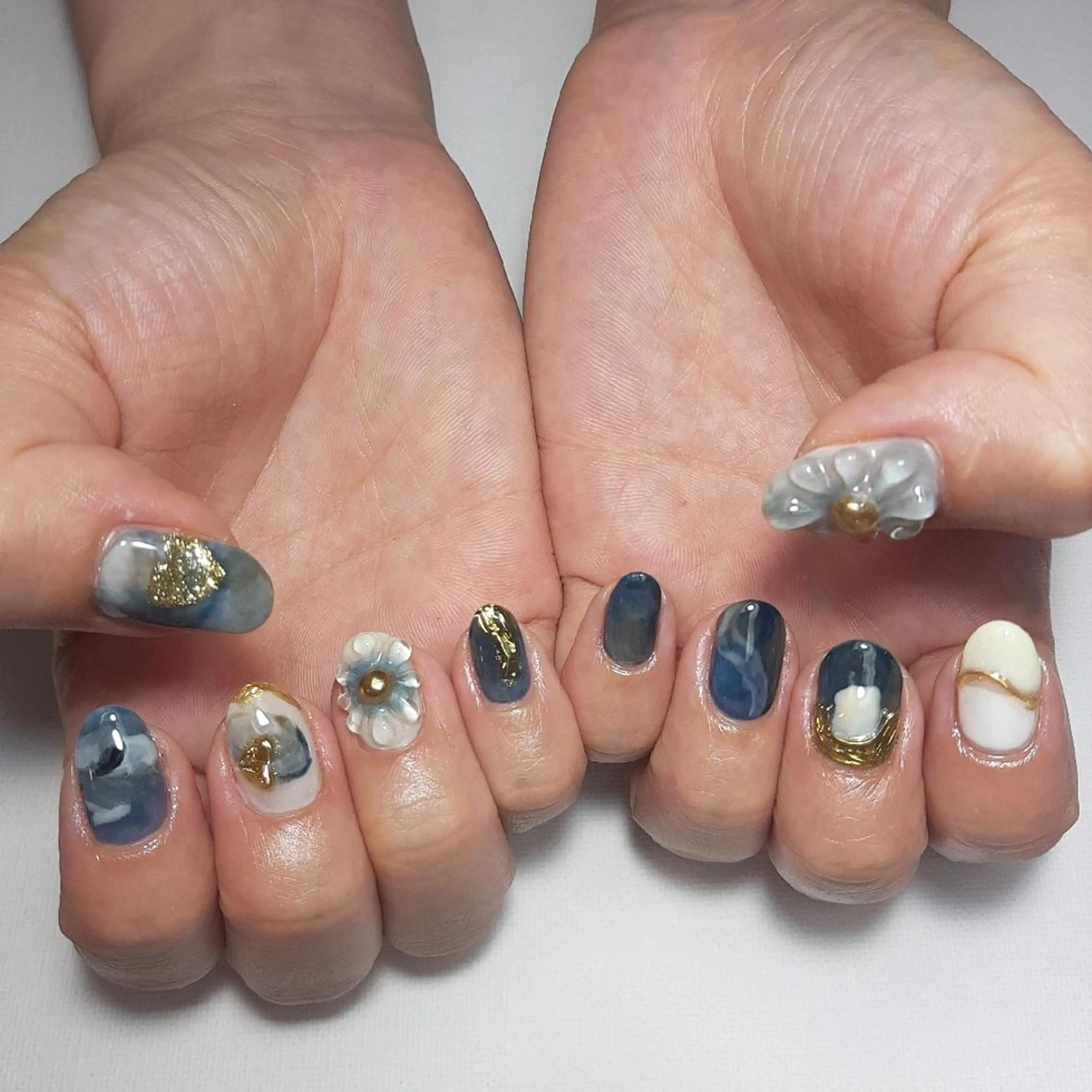ネイル ブルー フラワーネイル 夏ネイル owlnail /持込みデザイン専門のネイルデザイン