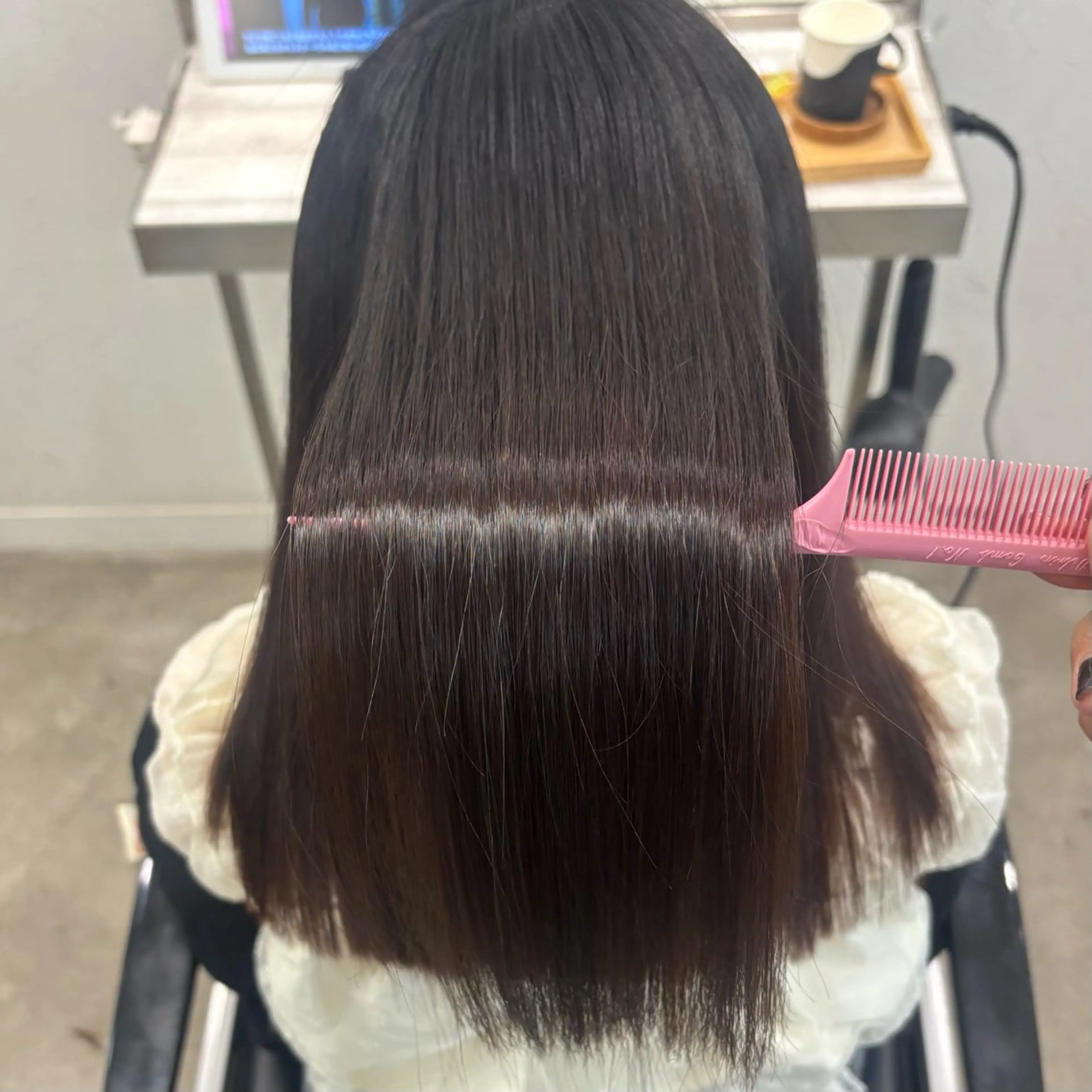 セミロング 髪質改善/縮毛矯正/ 暖色カラー🎀🪞のヘアスタイル
