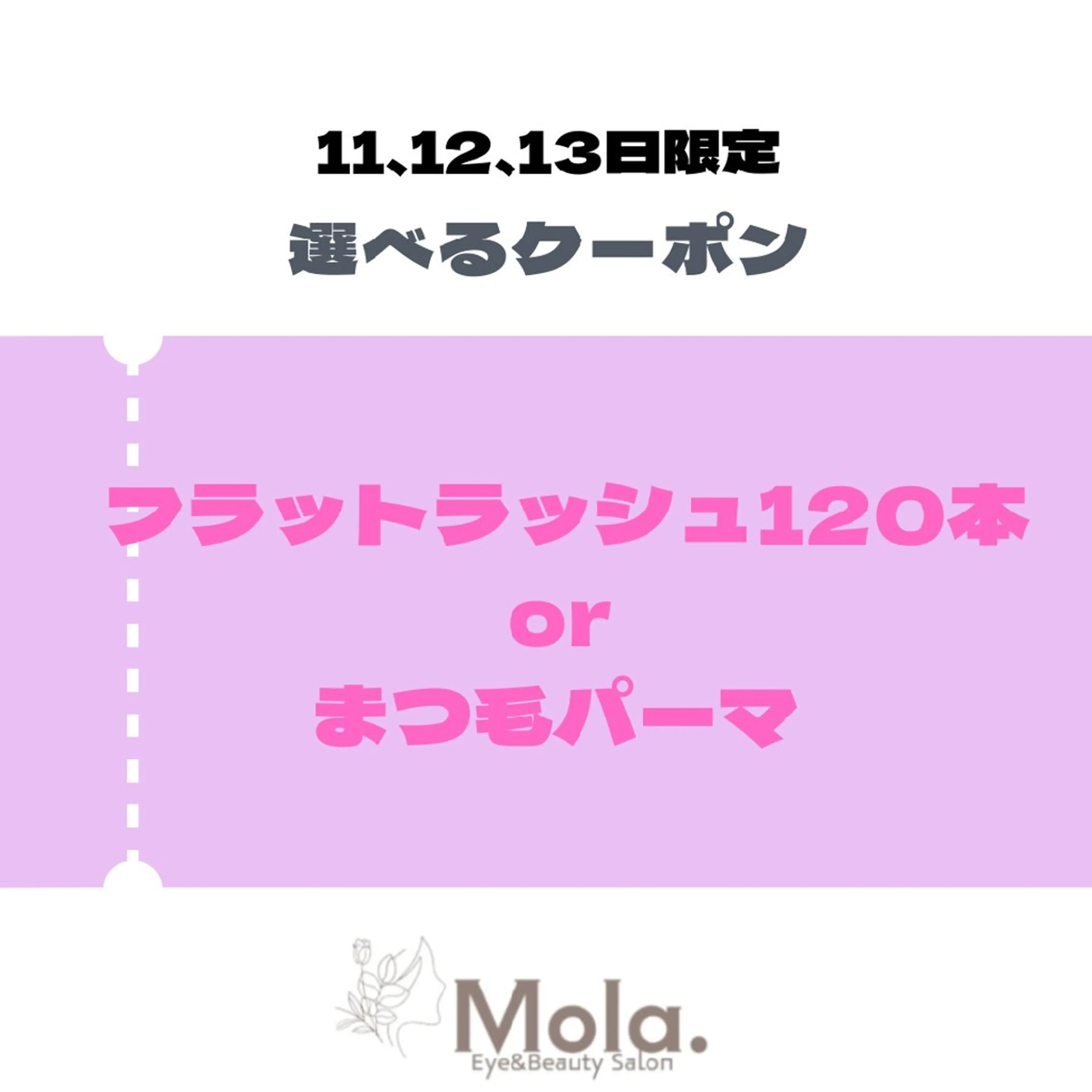 11、12、13日限定‼️選べる♪フラットラッシュ120本orまつ毛パーマの写真