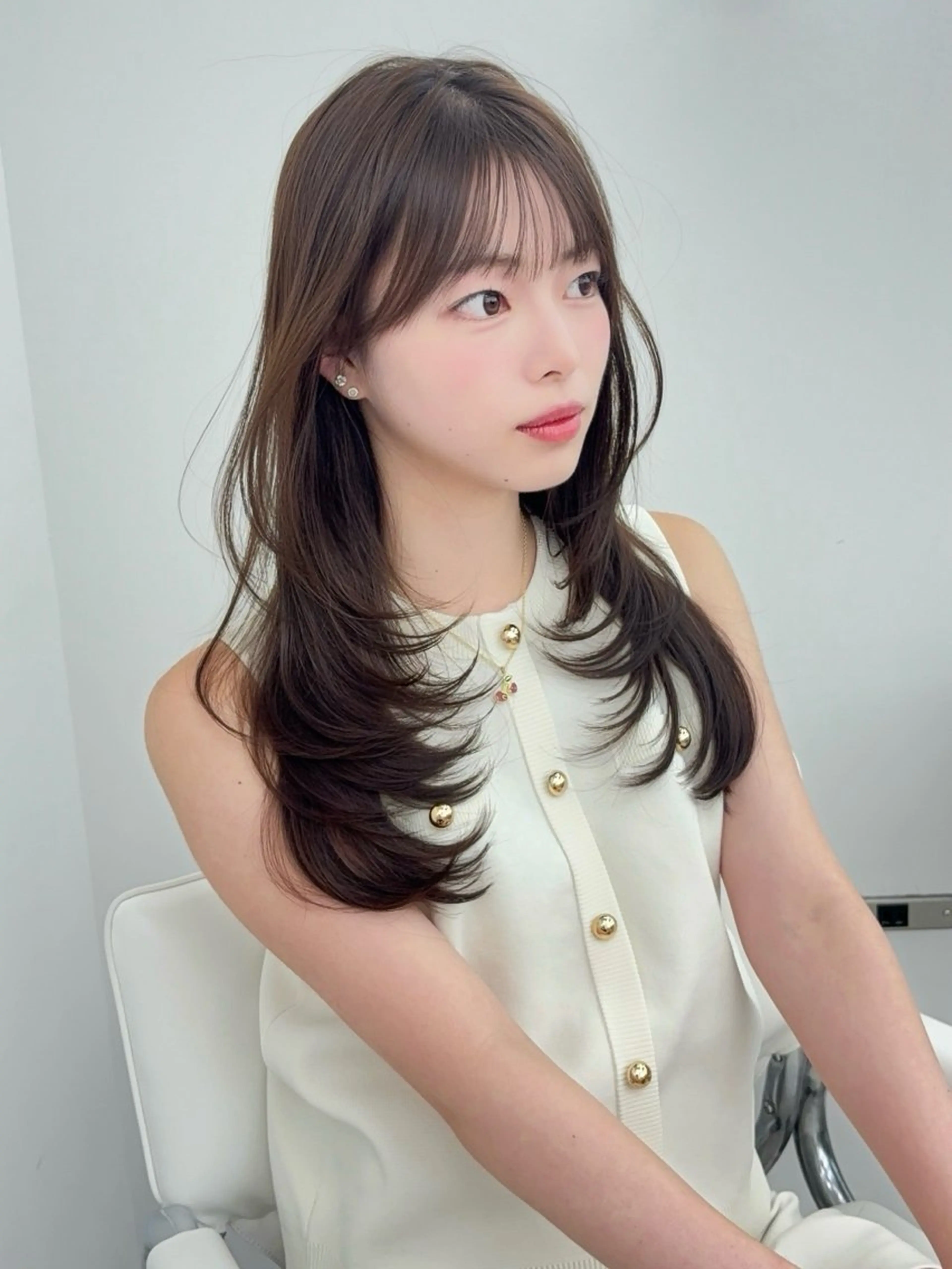 ロング カラー 小顔カット カット ヘアカラー トリートメント 韓国ヘア/レイヤー/ 顔まわり足立遥奈のヘアスタイル