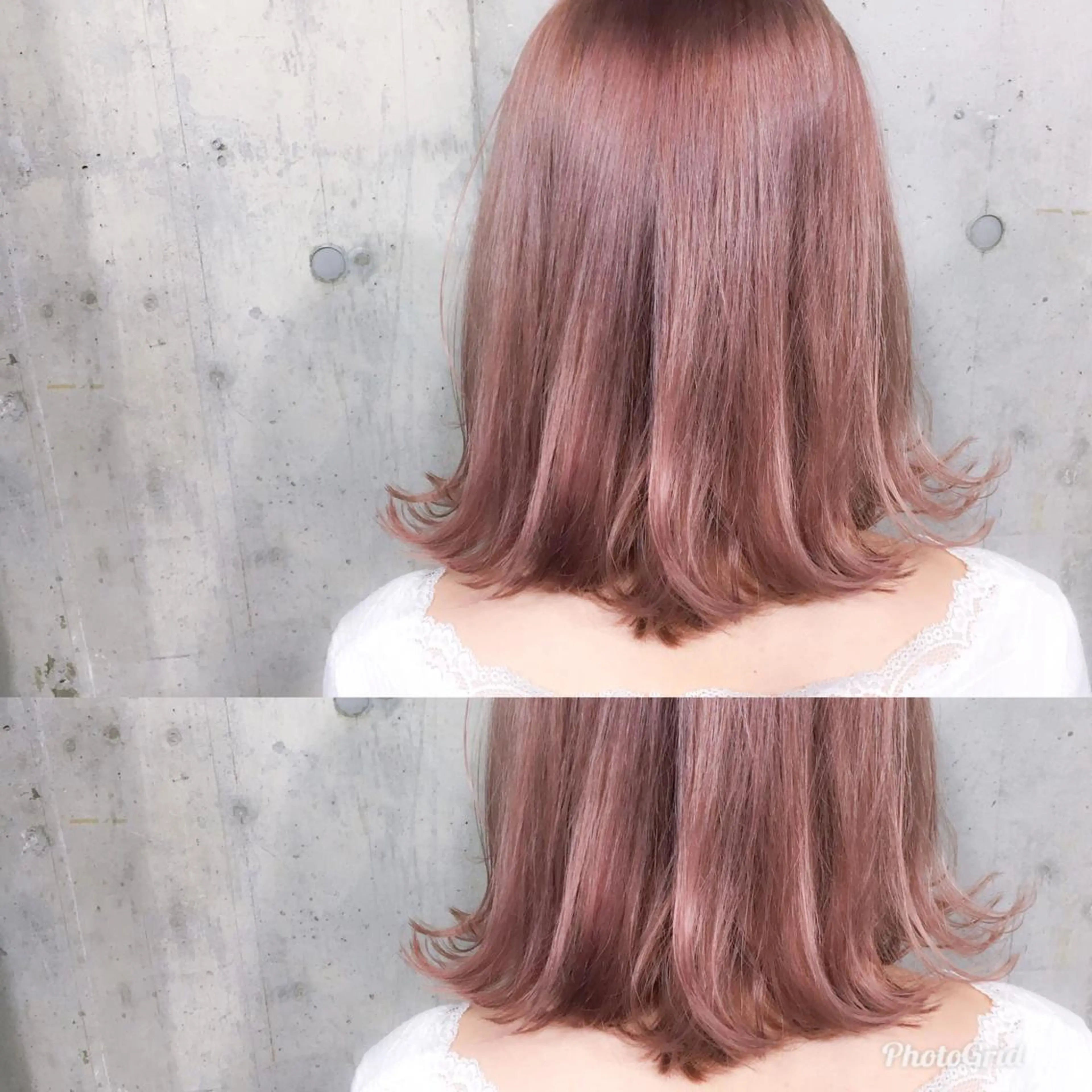ミディアム カラー ベージュカラー ピンクカラー ピンクベージュ 北條 優輝のヘアスタイル