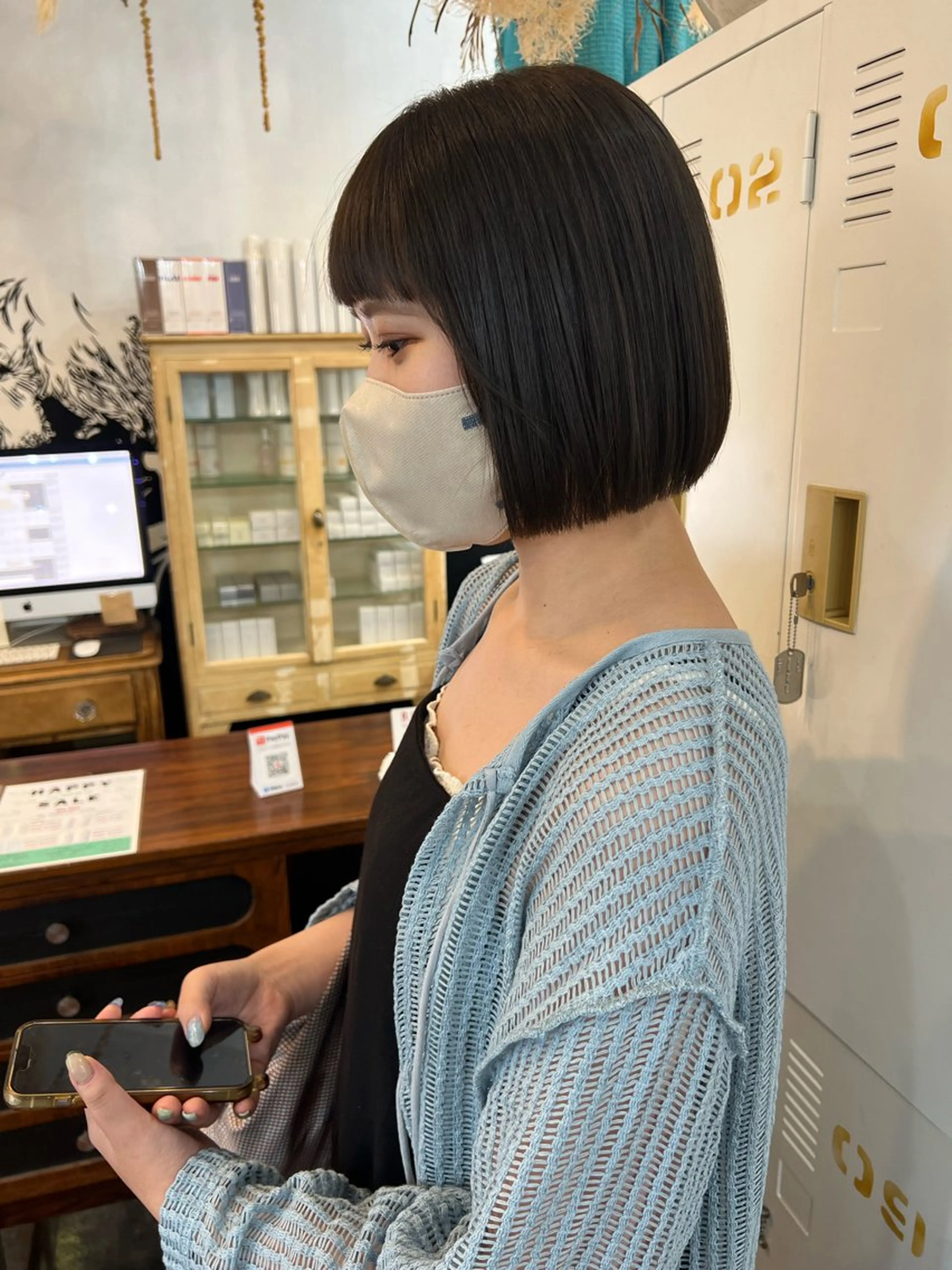 ミディアム カラー グレージュ オリーブグレージュ オリーブグレー ボブ LOMARLIE JURIAのヘアスタイル