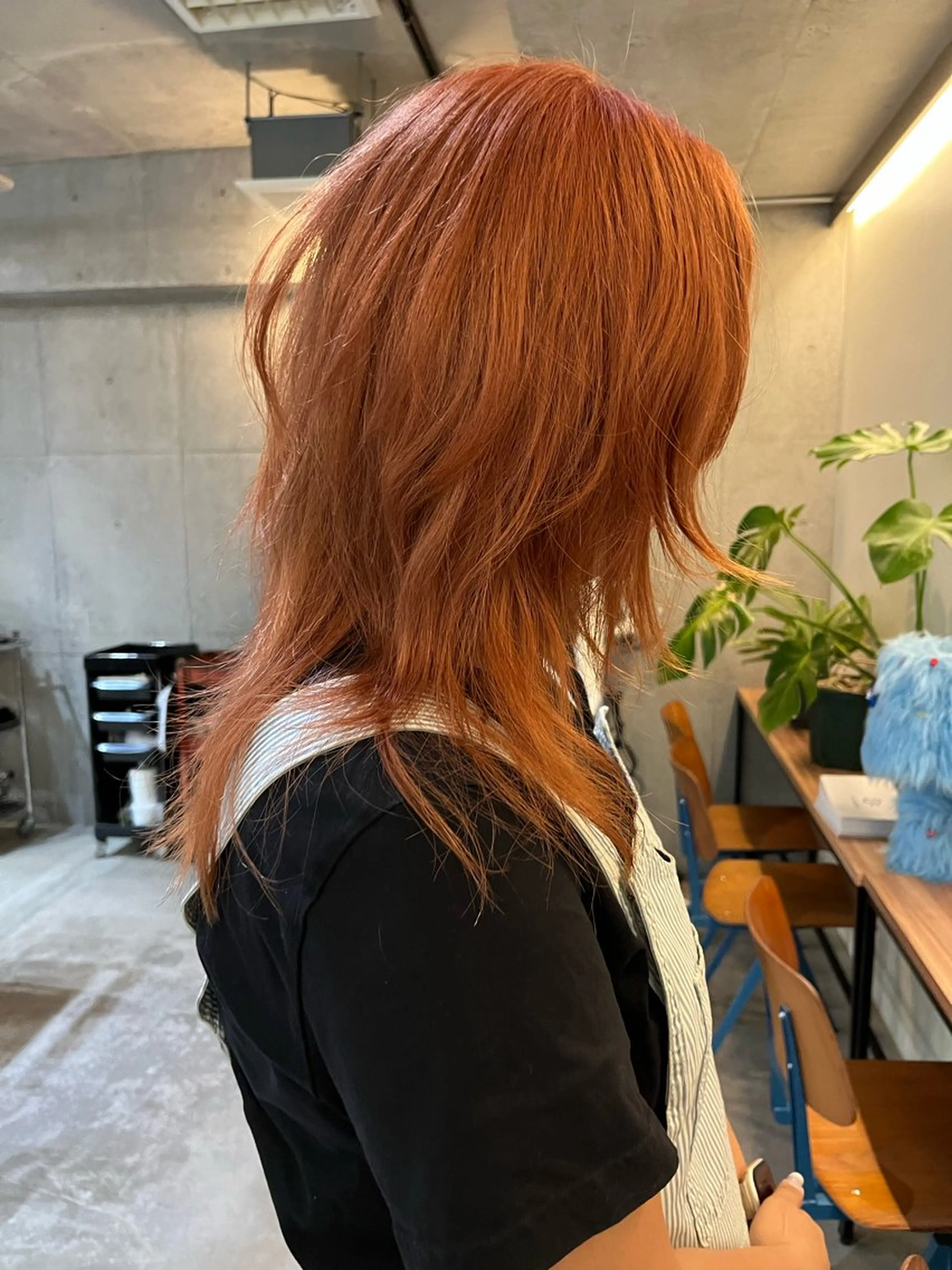 ミディアム ボブレイヤー オレンジブラウン レッドブラウン ボブ 顔まわりレイヤー ヘアカラー レイヤーカット\ウル フ　chinatsuのヘアスタイル
