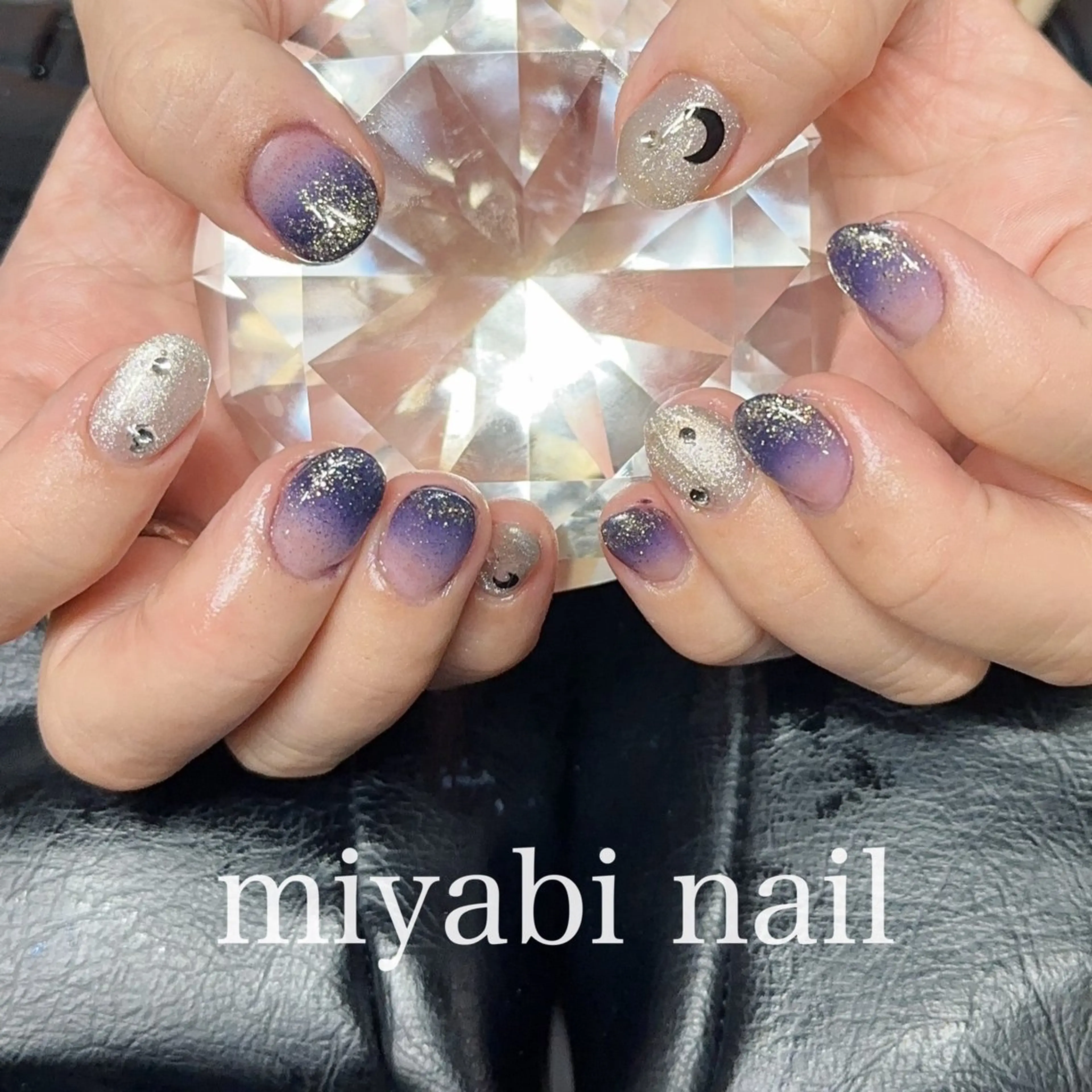 ネイル ブルー ジェルネイル グラデーション ラメ(グリッター) マグネットネイル ハンドネイル miyabi nail 桂川駅近くのネイルデザイン