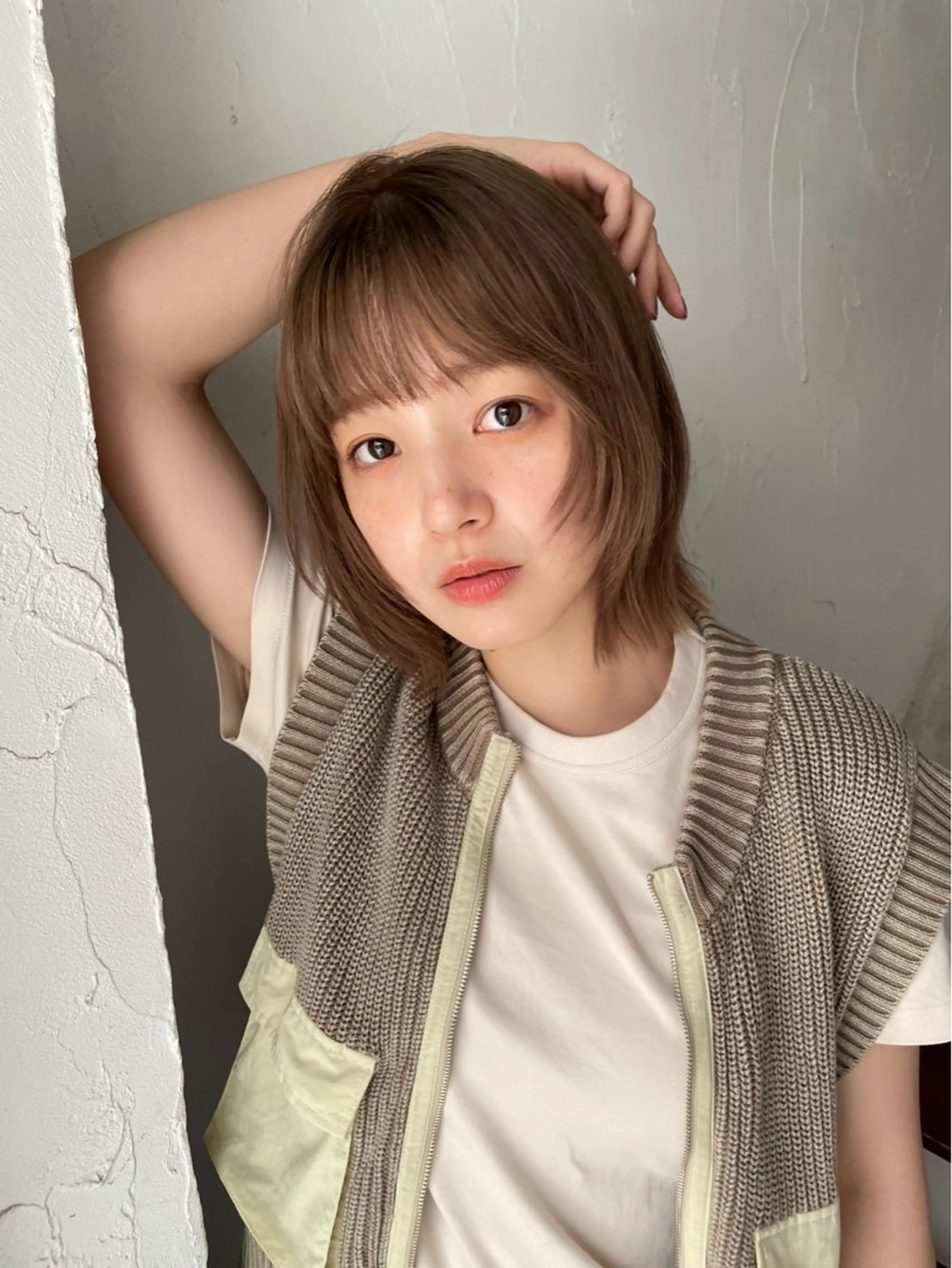 ミディアム カラー 田井 珠利斗のヘアスタイル