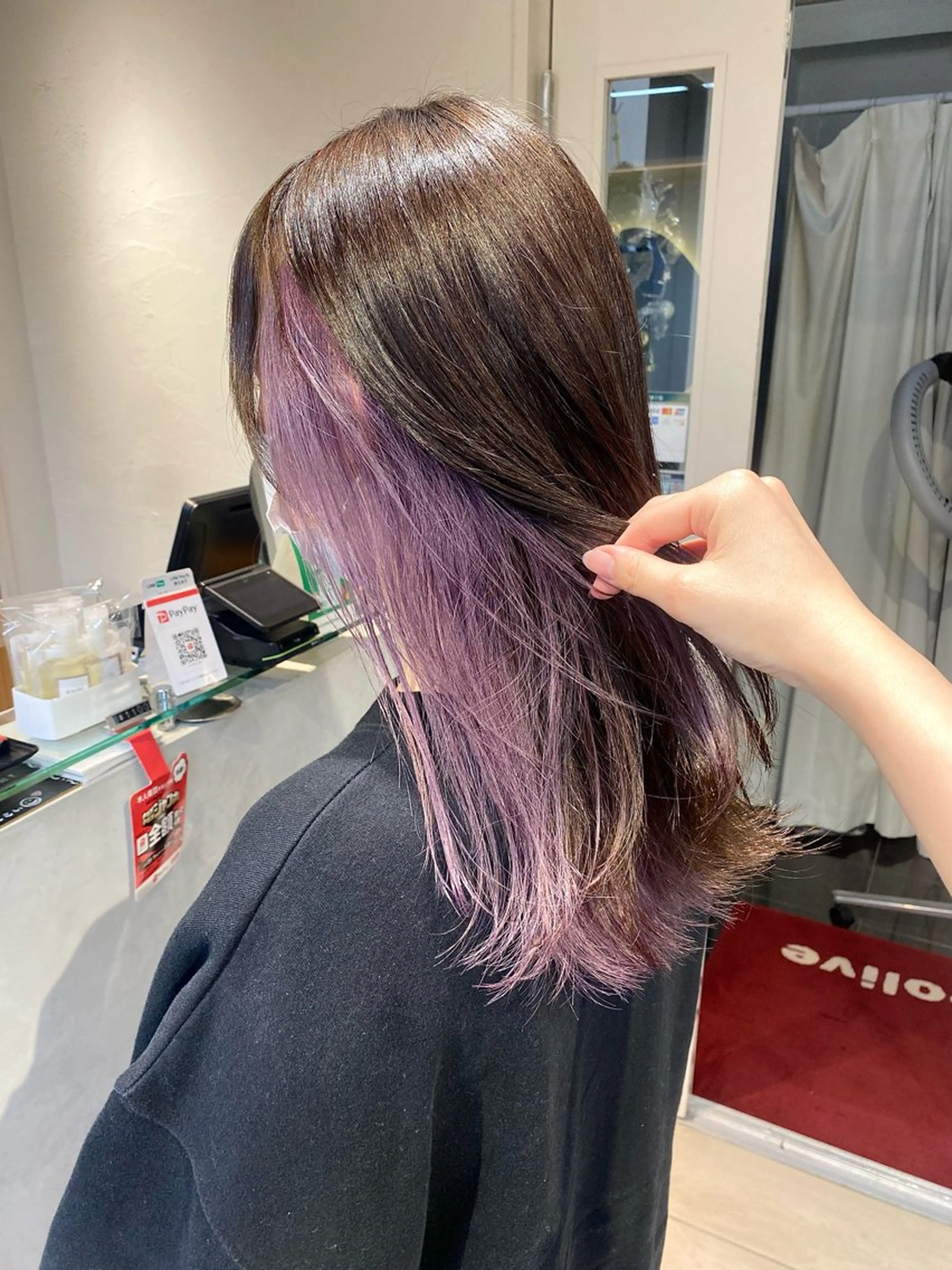 セミロング カラー ブリーチ ラベンダーカラー ヘアカラー Aya　ブリーチなし 🌱　ダブルカラーのヘアスタイル