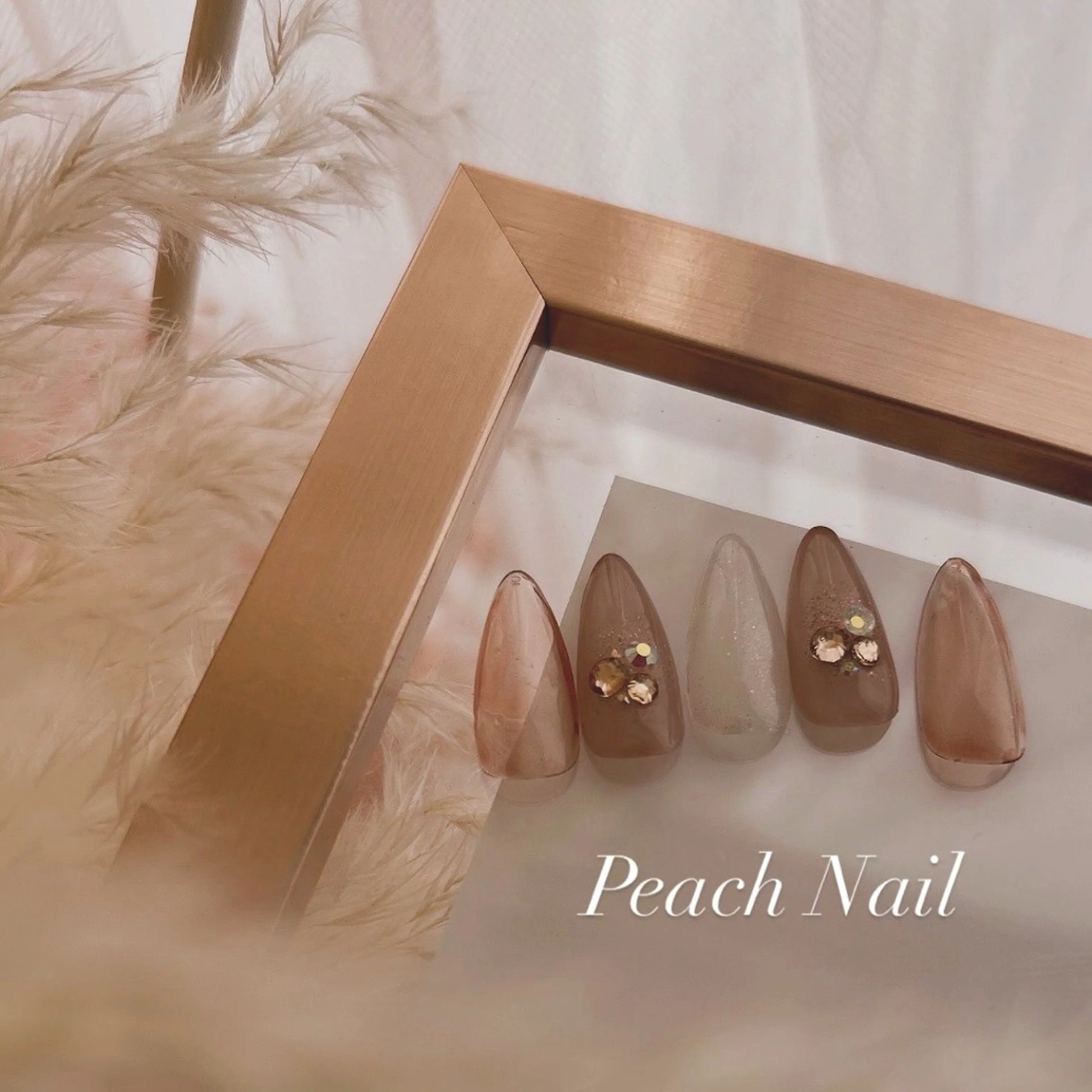 ネイル ラメ(グリッター) シンプルネイル ストーンネイル ハンドネイル Peach nail 🍑kaoriのネイルデザイン