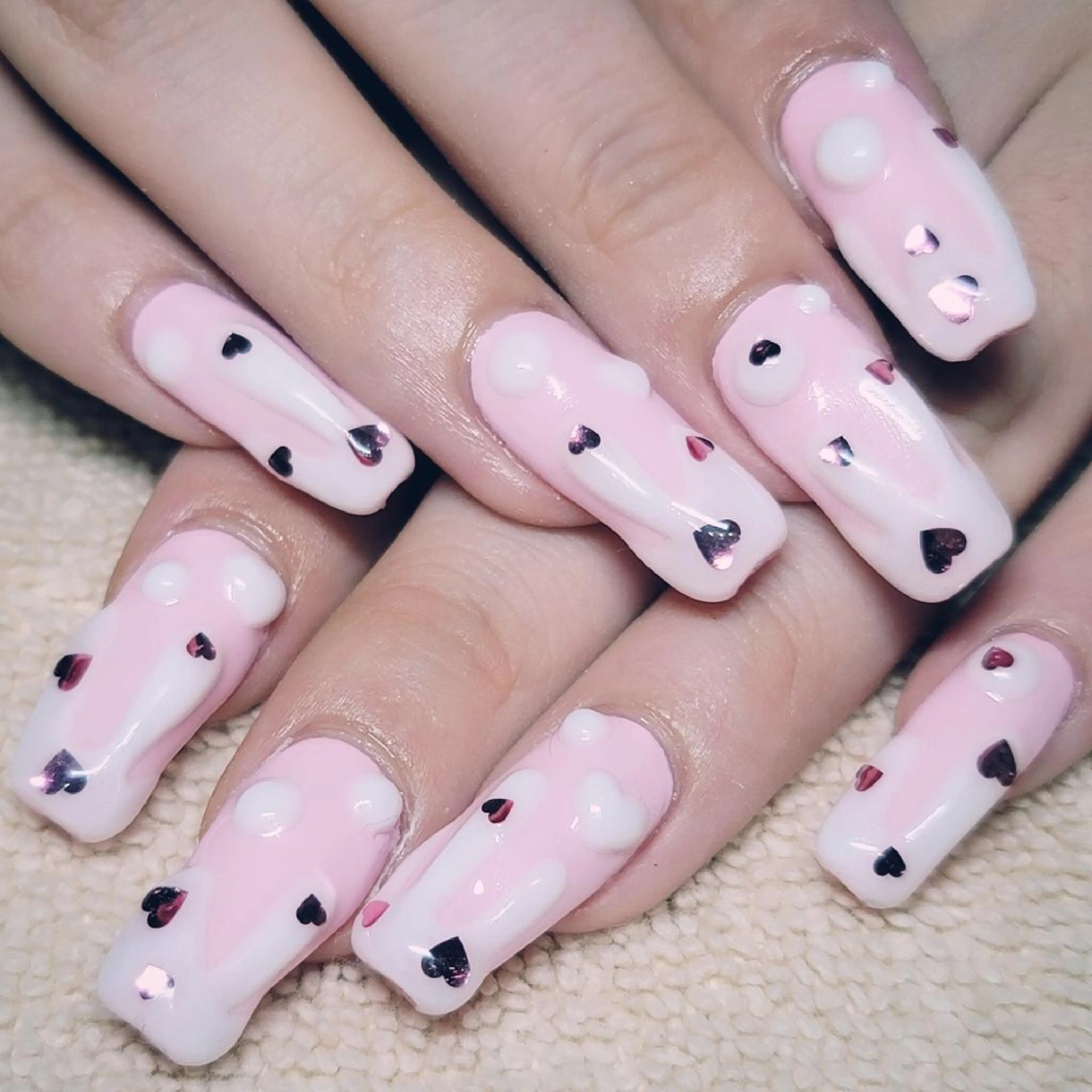 ネイル ハート ワンカラーネイル パステルネイル ピンク ホワイト ハンドネイル よしだ ひろきのネイルデザイン