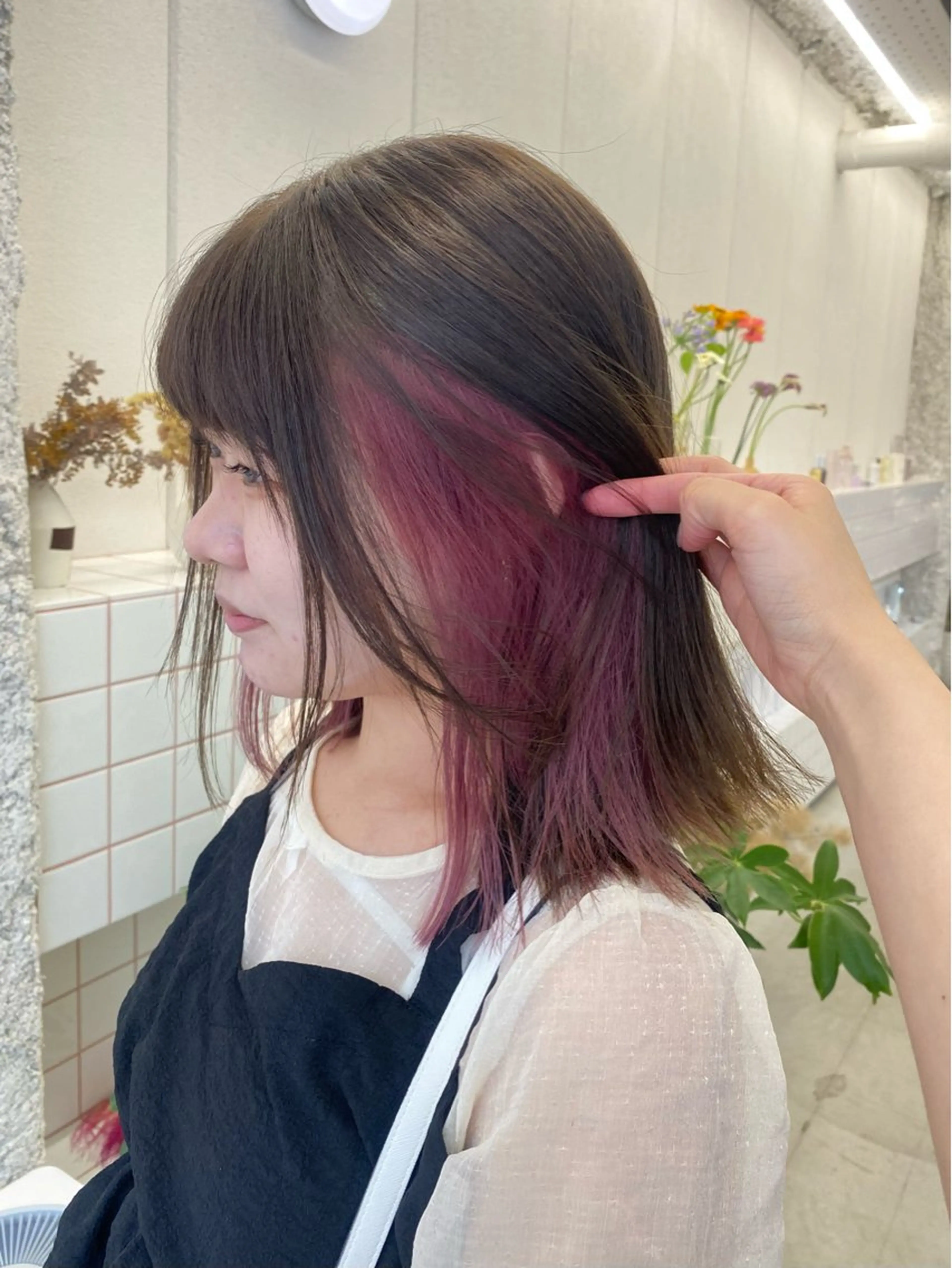 ミディアム カラー 透明感カラー ピンクカラー ヘアカラー トリートメント NIKO/名古屋/ 伏見/花屋併設のヘアスタイル