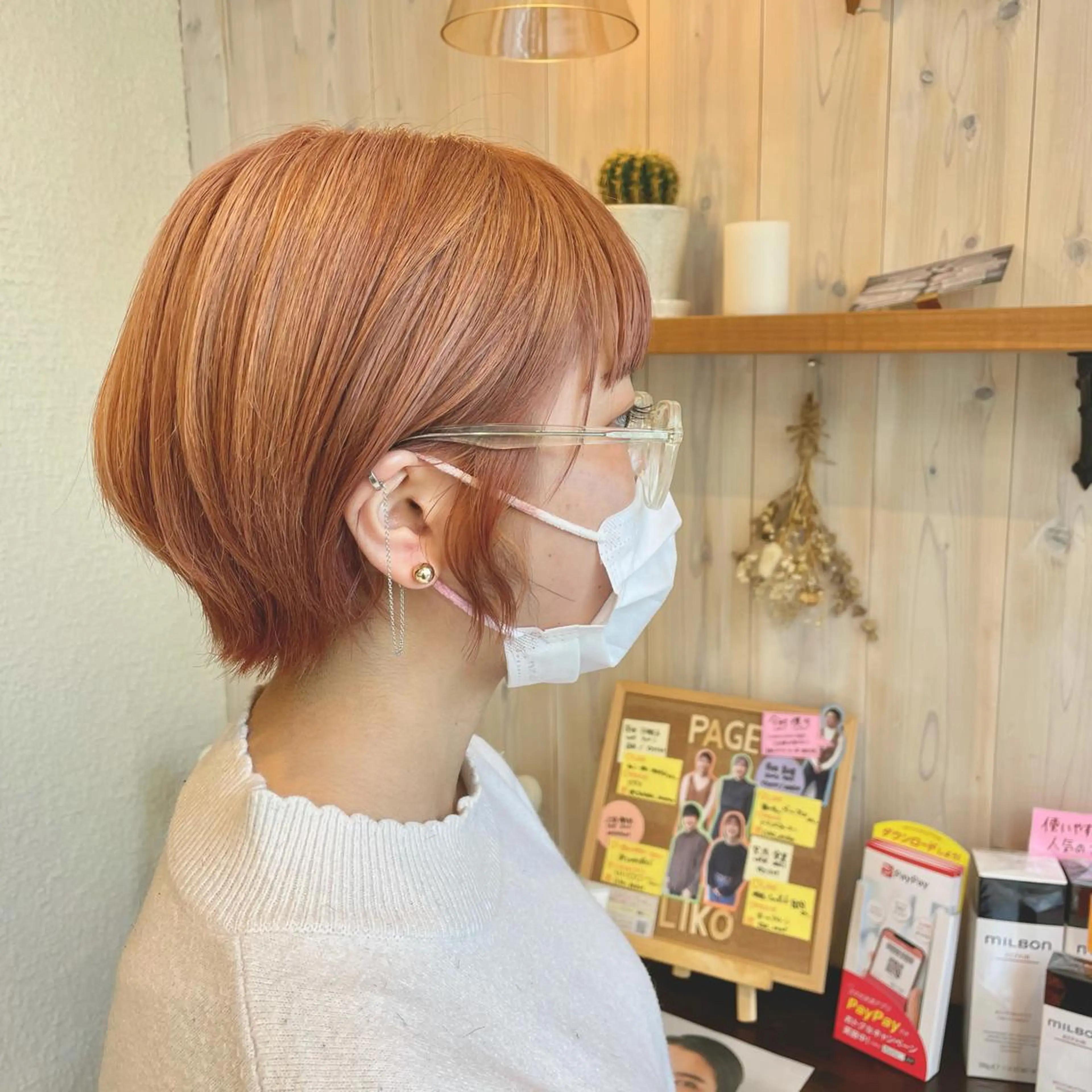 ショート カラー ブリーチ オレンジ ピンクカラー 透明感カラー/ 寺田千雅子のヘアスタイル