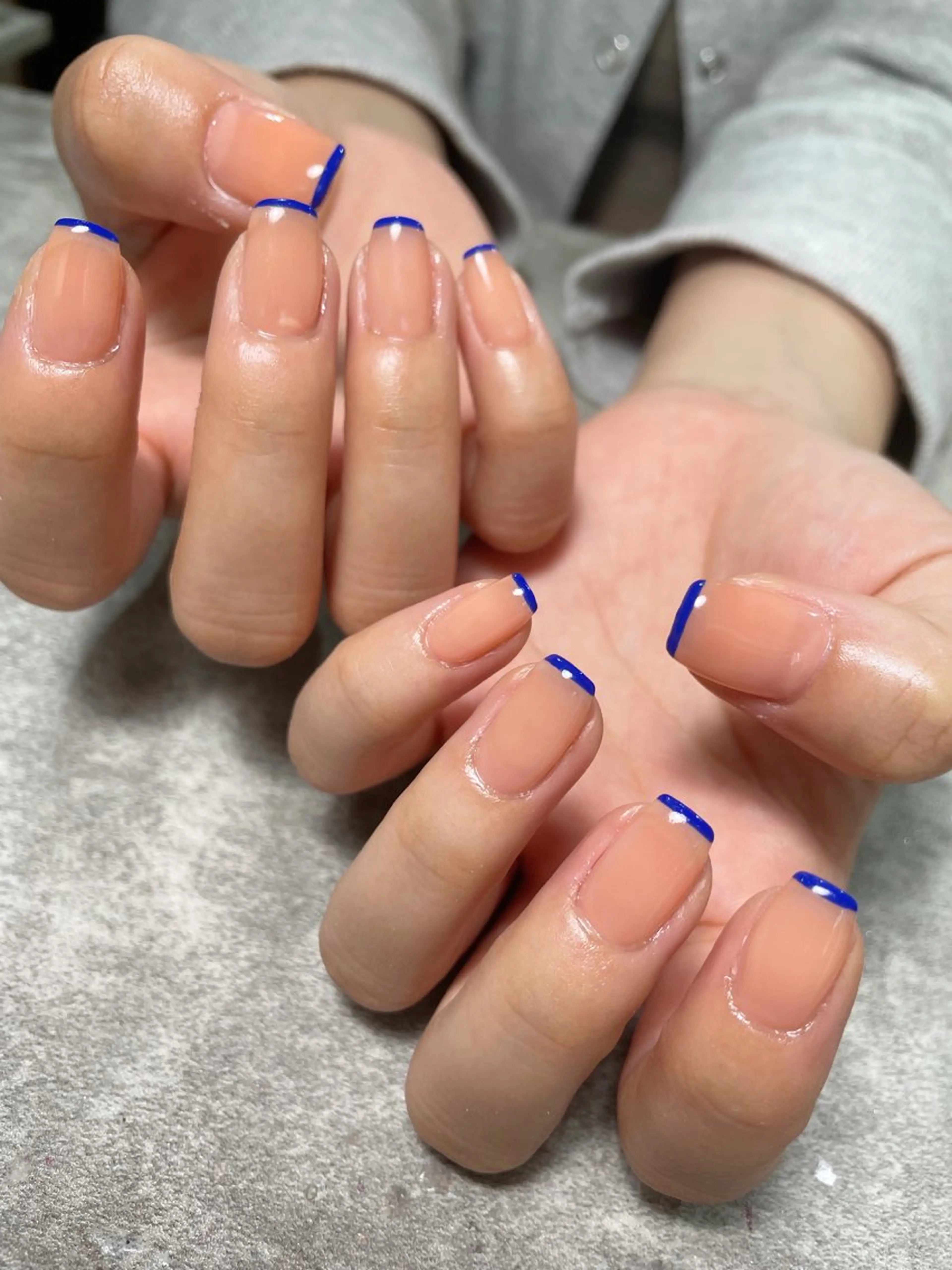 ネイル ブルー フレンチネイル オレンジ ハンドネイル ma riのネイルデザイン