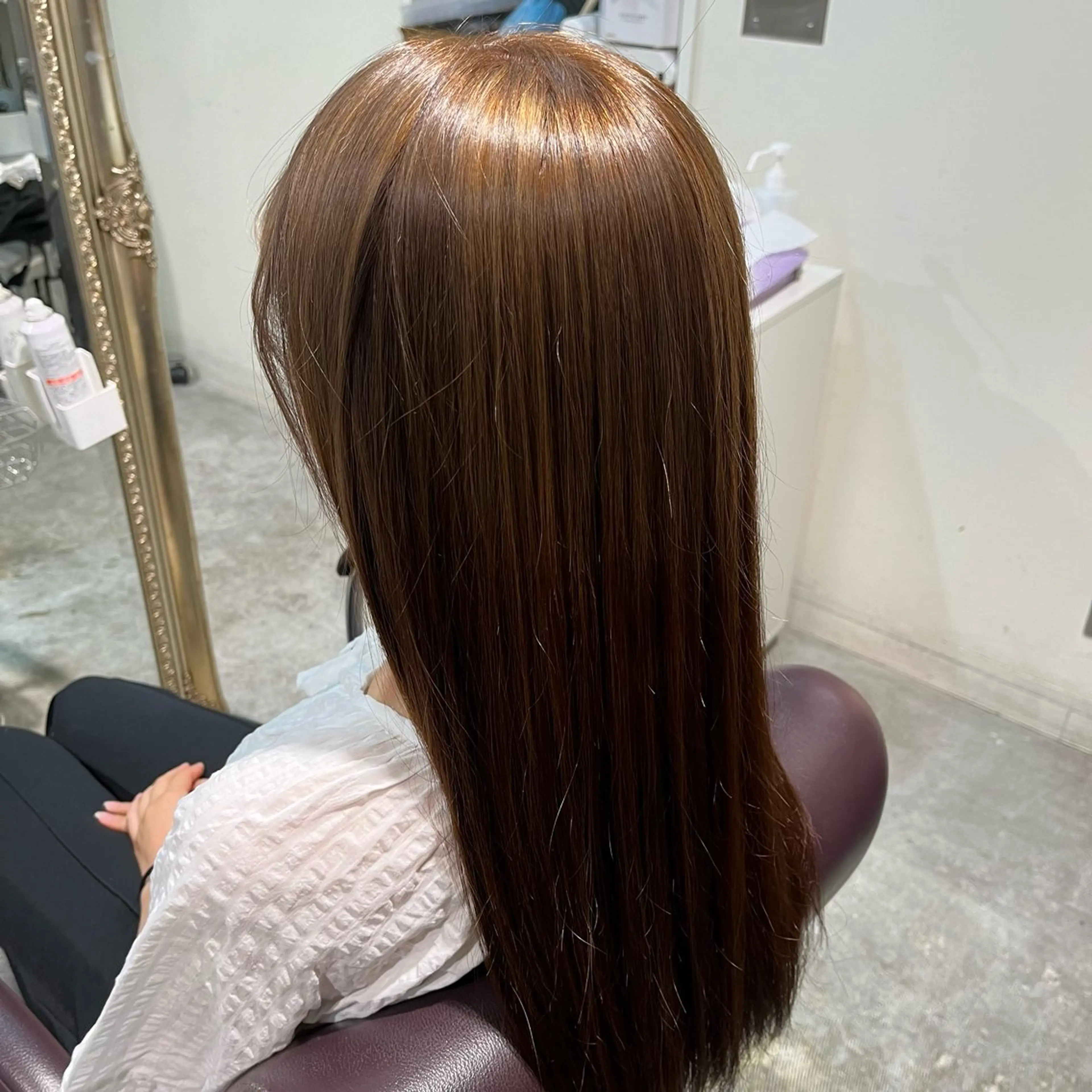 ロング カラー グレージュ ヘアカラー フェザーパーマ🌙 毛流れ yuzukiのヘアスタイル