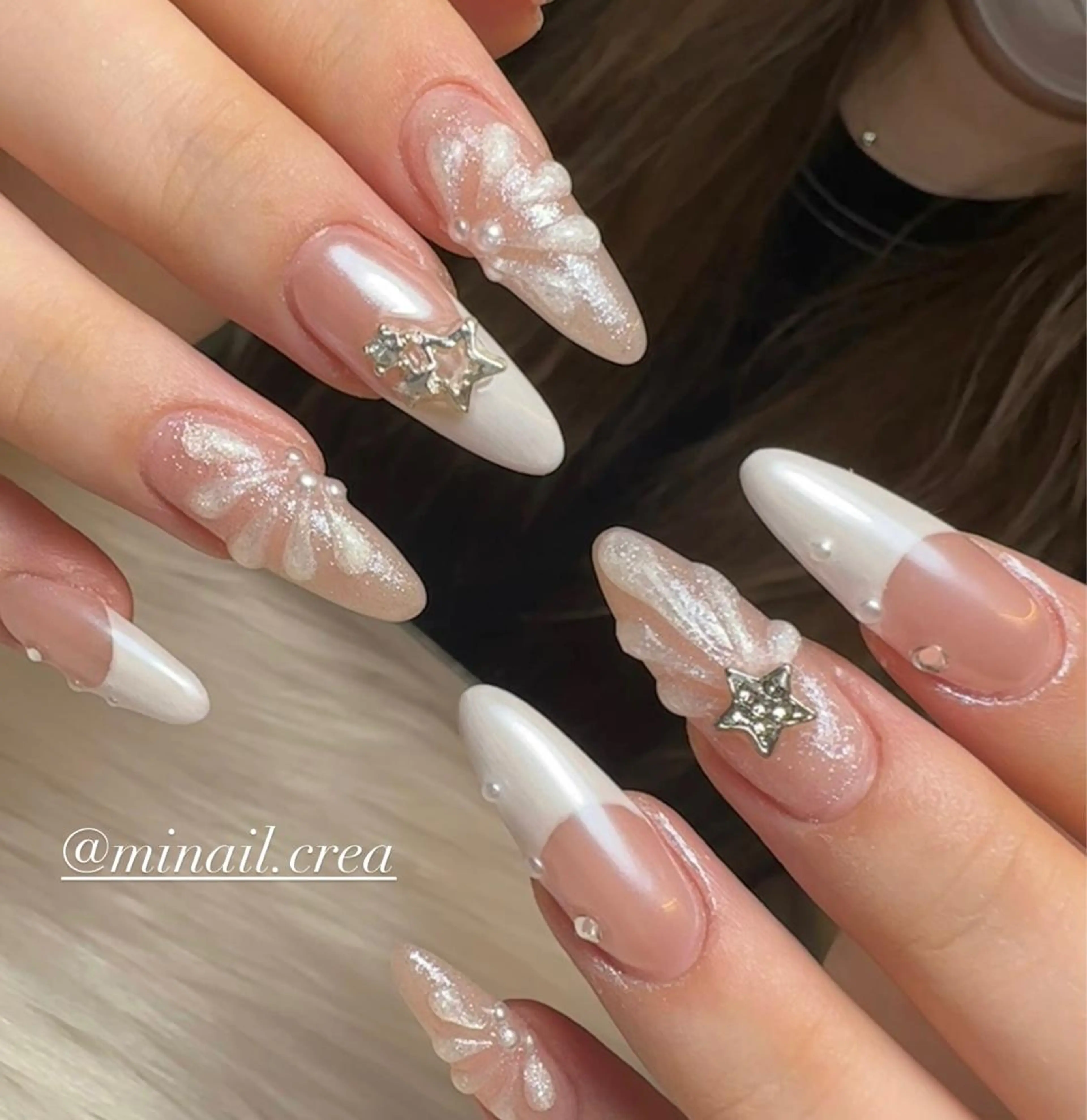 ネイル フレンチネイル キラキラネイル ロングネイル スカルプネイル 夏ネイル ハンドネイル CRéA　-private nailsalon-所属・CReA nailのネイルデザイン