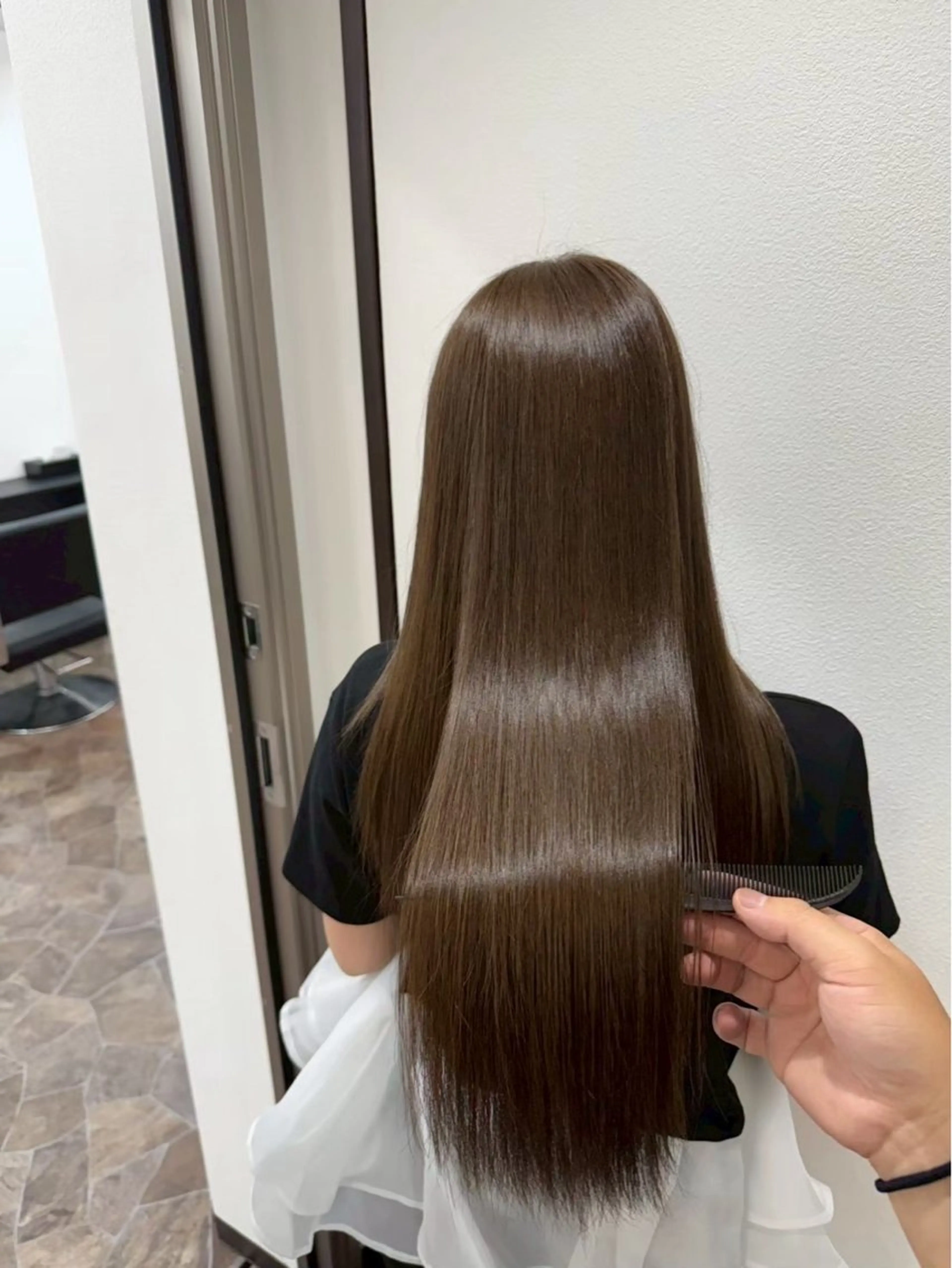 ロング カラー バレイヤージュ ミストバング ブリーチ 透明感カラー ダブルカラー カット 縮毛矯正 COEUR❤️ 唯のヘアスタイル