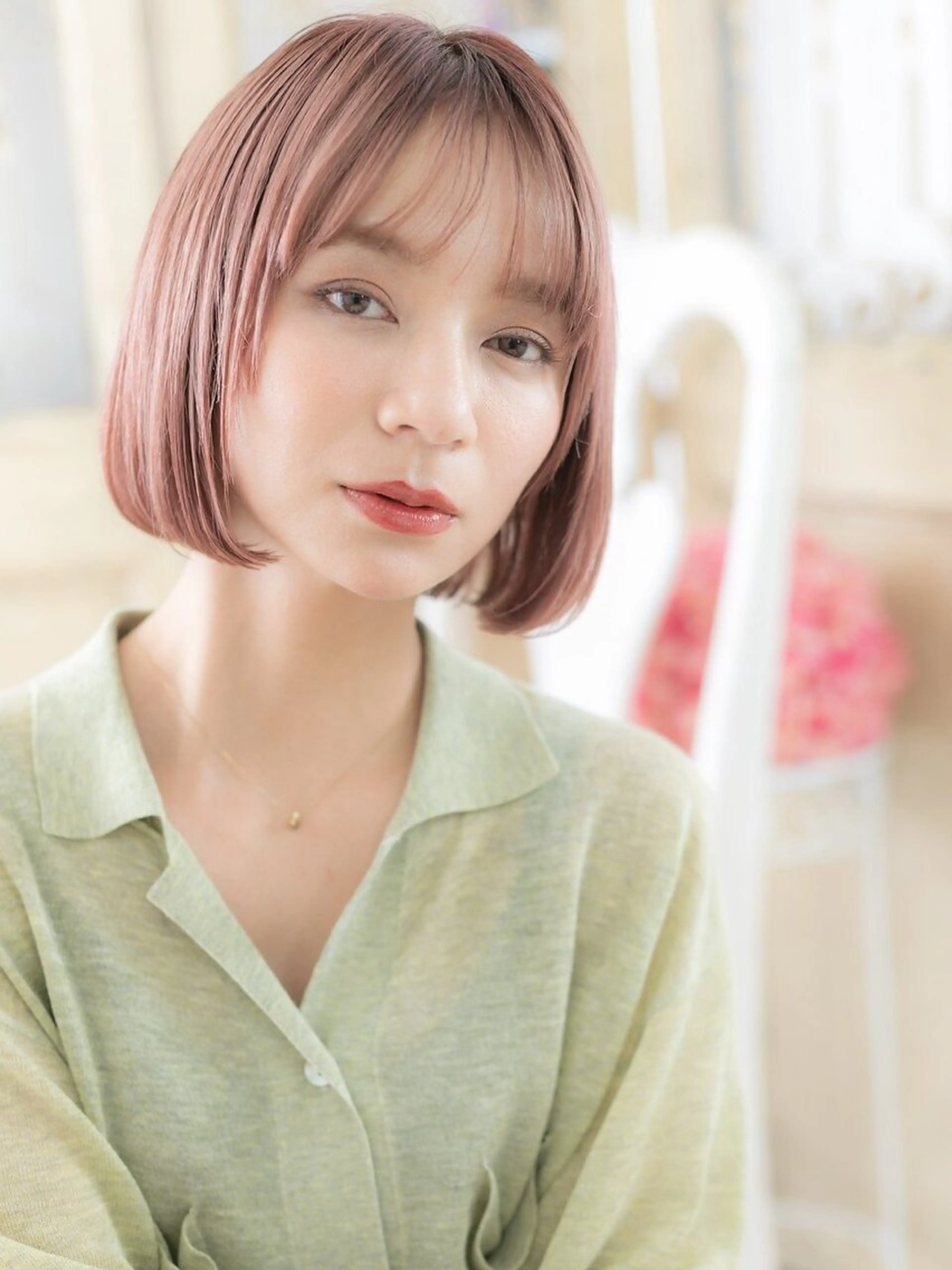 ミディアム 縮毛矯正×髪質改善 カラー×クロスパーマのヘアスタイル