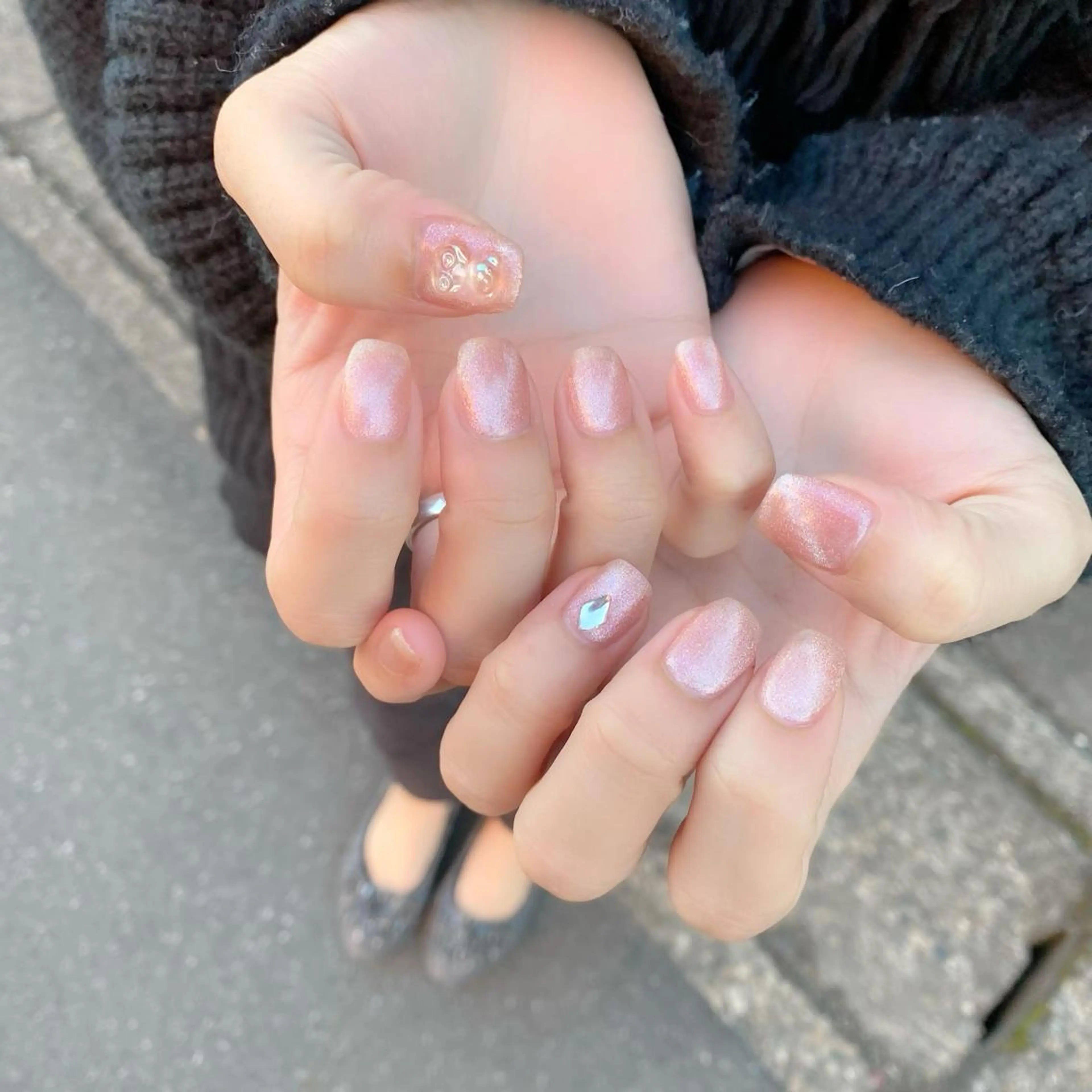 ネイル マグネットネイル オレンジ 冬ネイル Salon Ｋのネイルデザイン