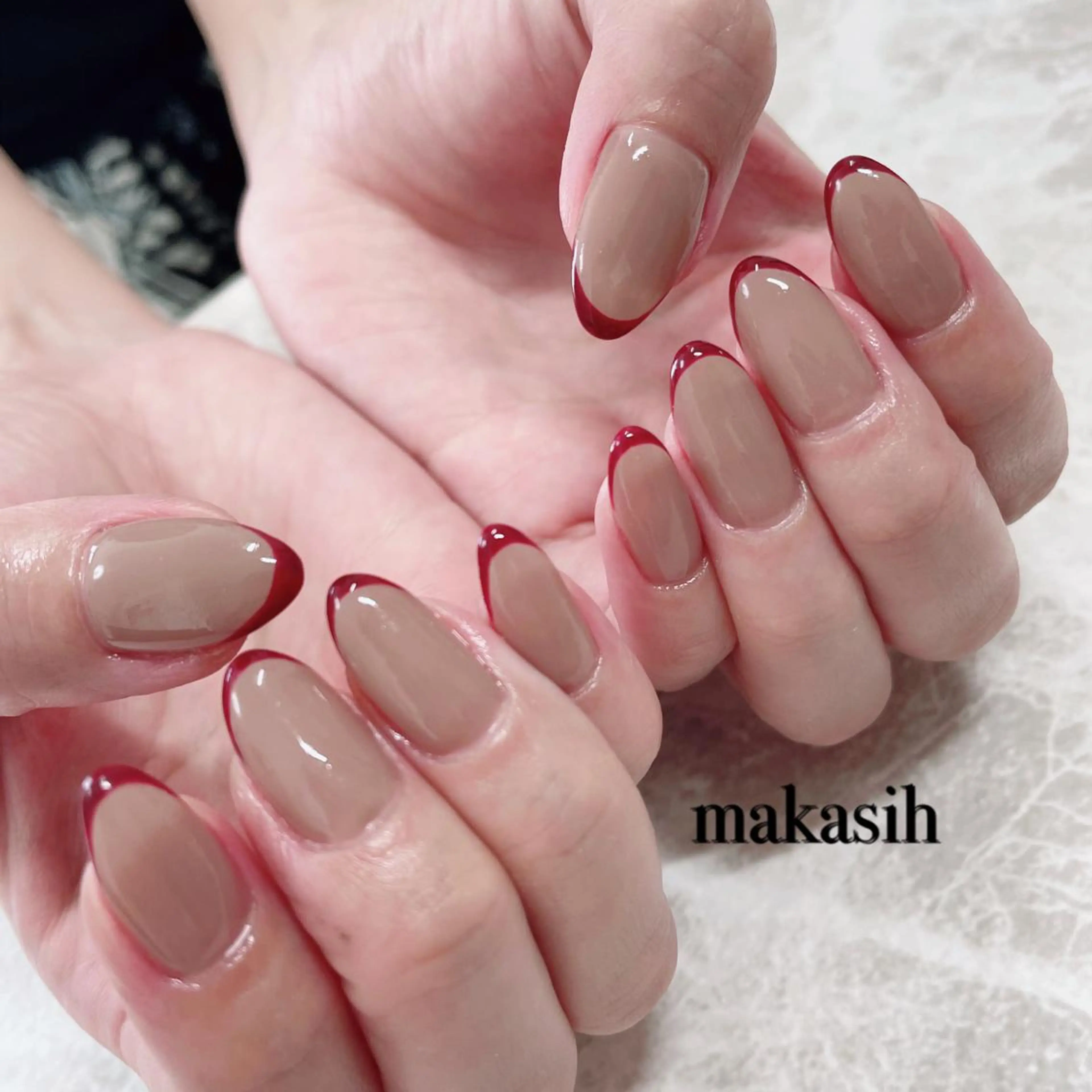 ネイル フレンチネイル 赤色 山崎 美菜子のネイルデザイン