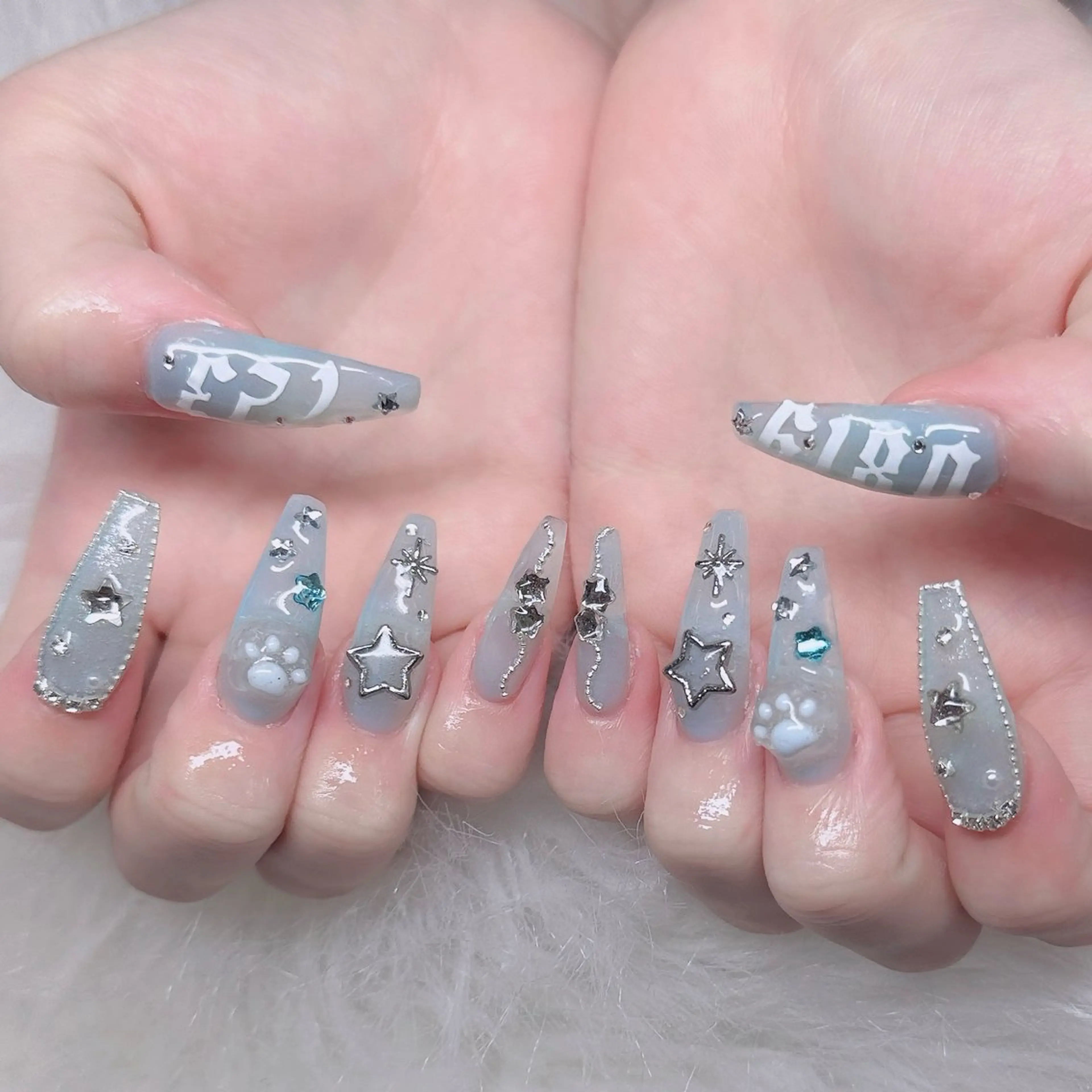 ネイル ロングネイル マグネットネイル リボン 夏ネイル スーパーロングネイル ハンドネイル Hani Nail XUKAのネイルデザイン