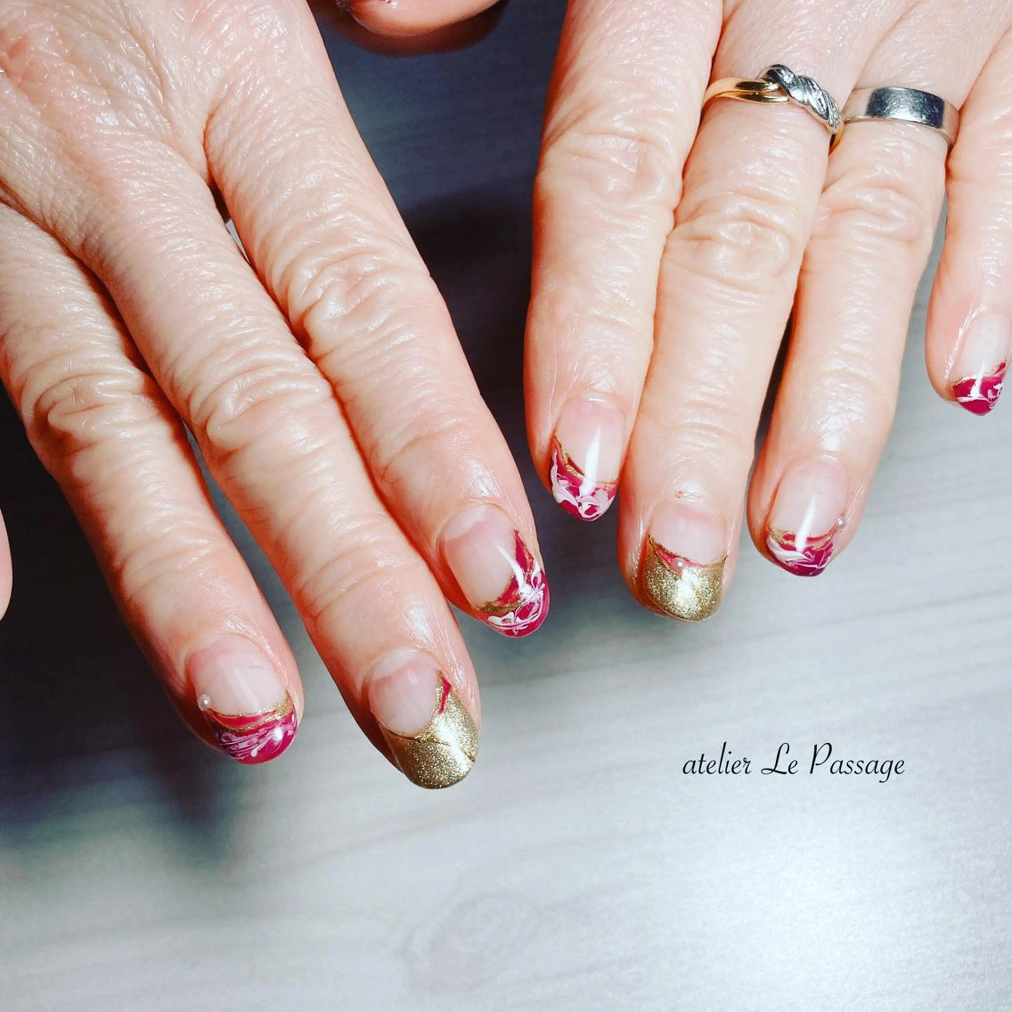 ネイル フレンチネイル ジェルネイル キラキラネイル 大理石ネイル(マーブル) オフィスネイル Atelier Le Passage所属・h nakatsukaのネイルデザイン
