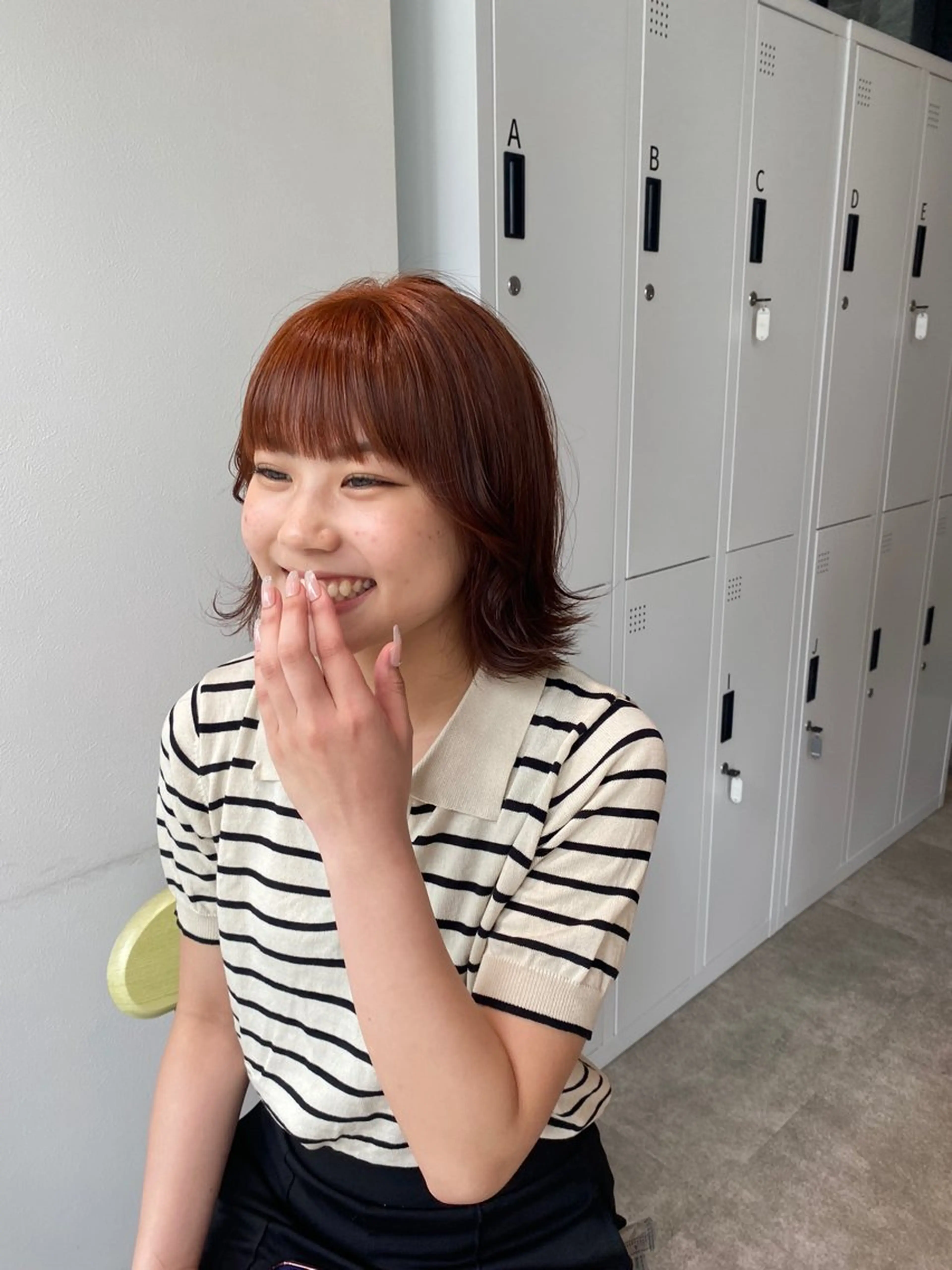 ショート カラー ブリーチ ブラウンカラー ダブルカラー ブリーチなしカラー オレンジ カット ヘアカラー オスズ 🎀´-のヘアスタイル