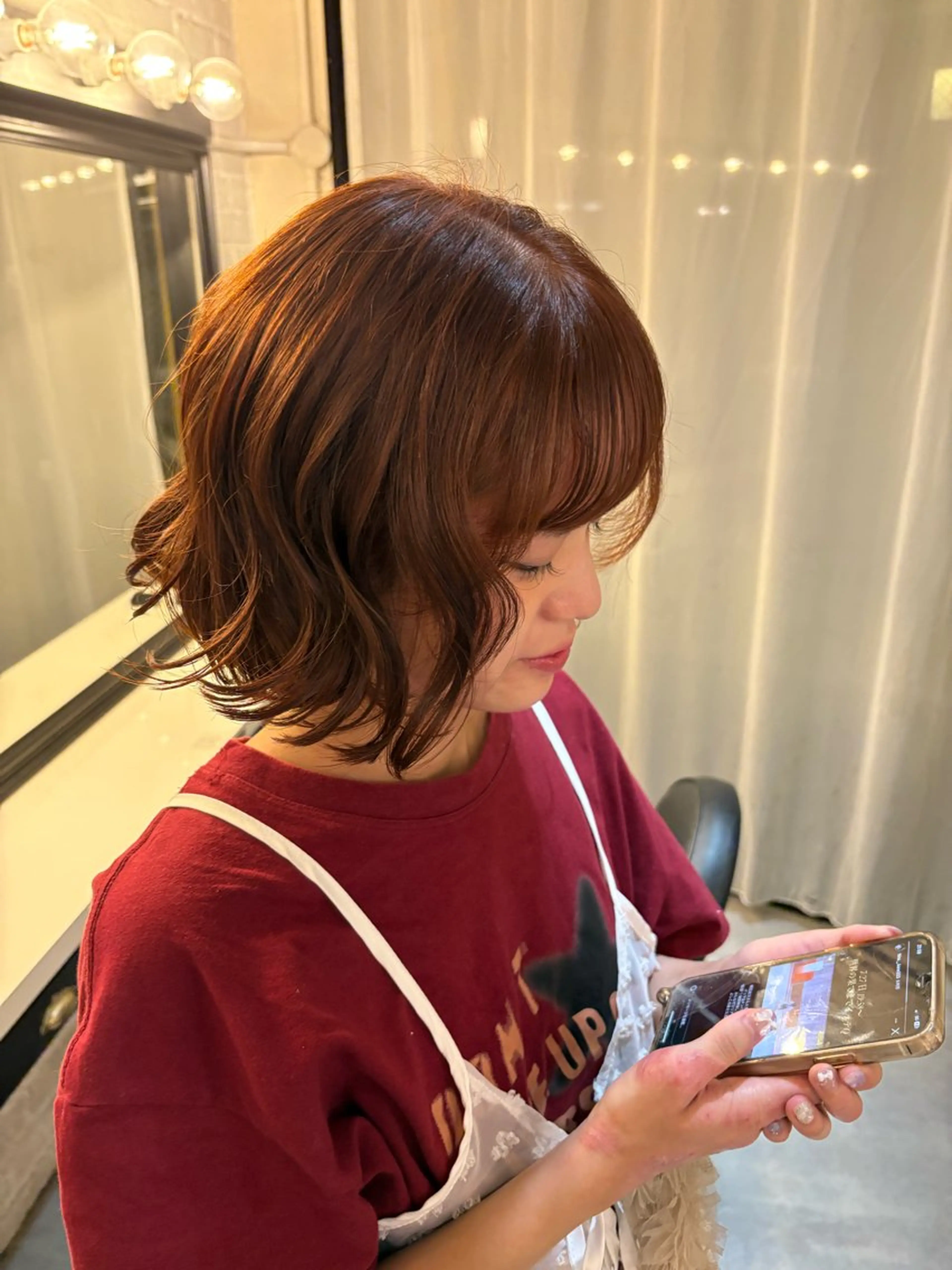 ミディアム カラー ヘアアレンジ オレンジ Konomura Neneのヘアスタイル