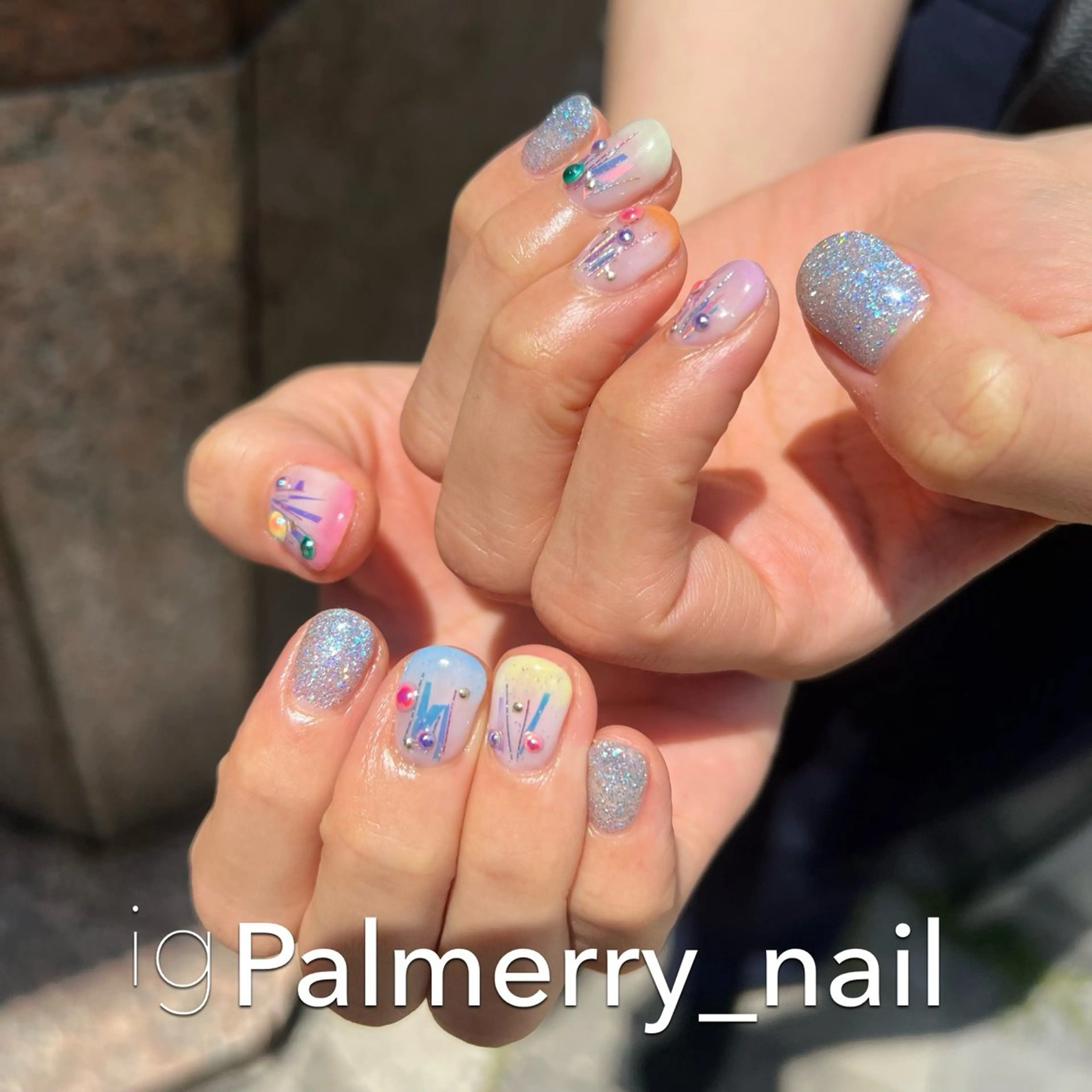 ネイル ラメ(グリッター) ショートネイル 夏ネイル ハンドネイル palmerry nail所属・住吉 美香のネイルデザイン
