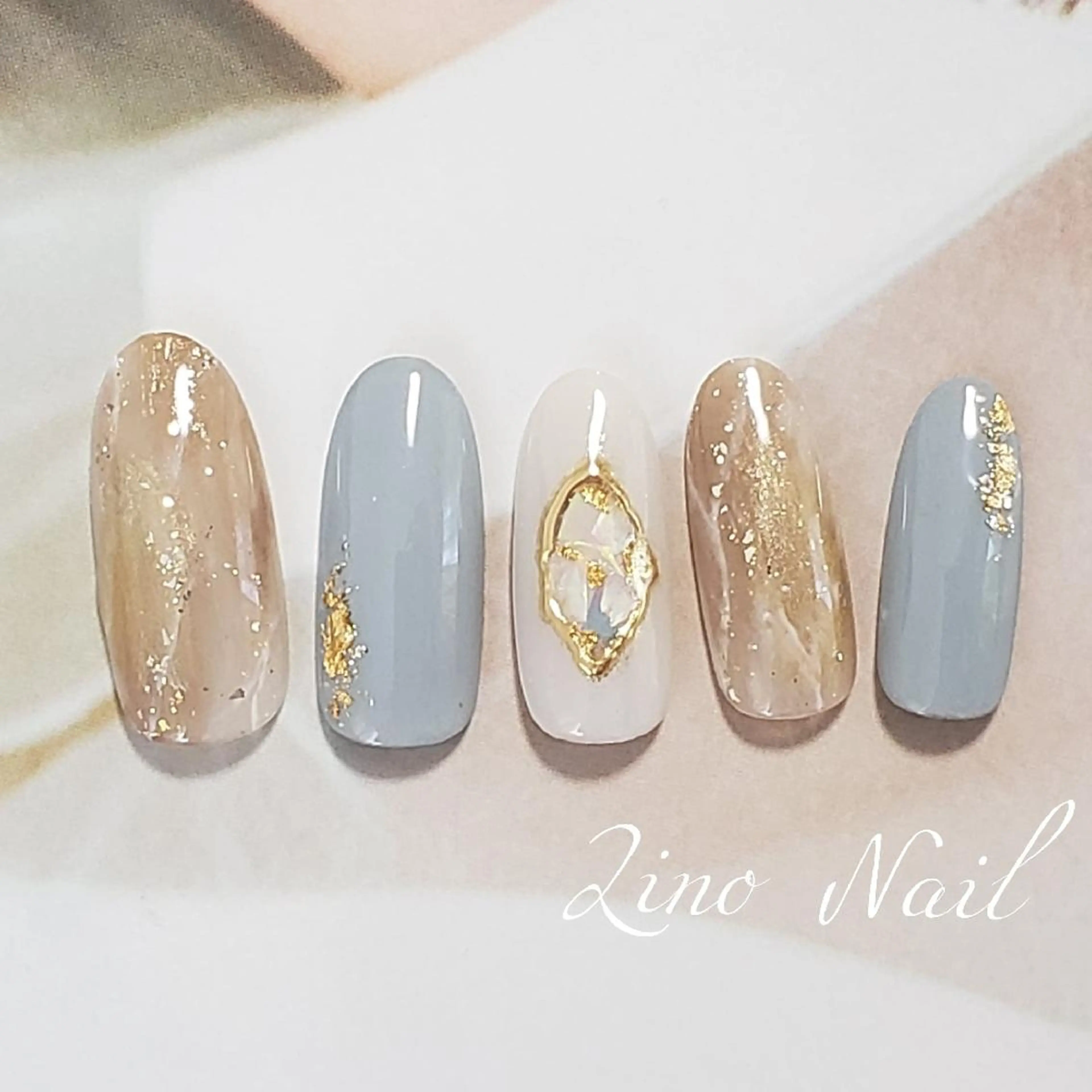 ネイル ジェルネイル 大理石ネイル(マーブル) ミラーネイル ニュアンスネイル パラジェル Lino Nailのネイルデザイン