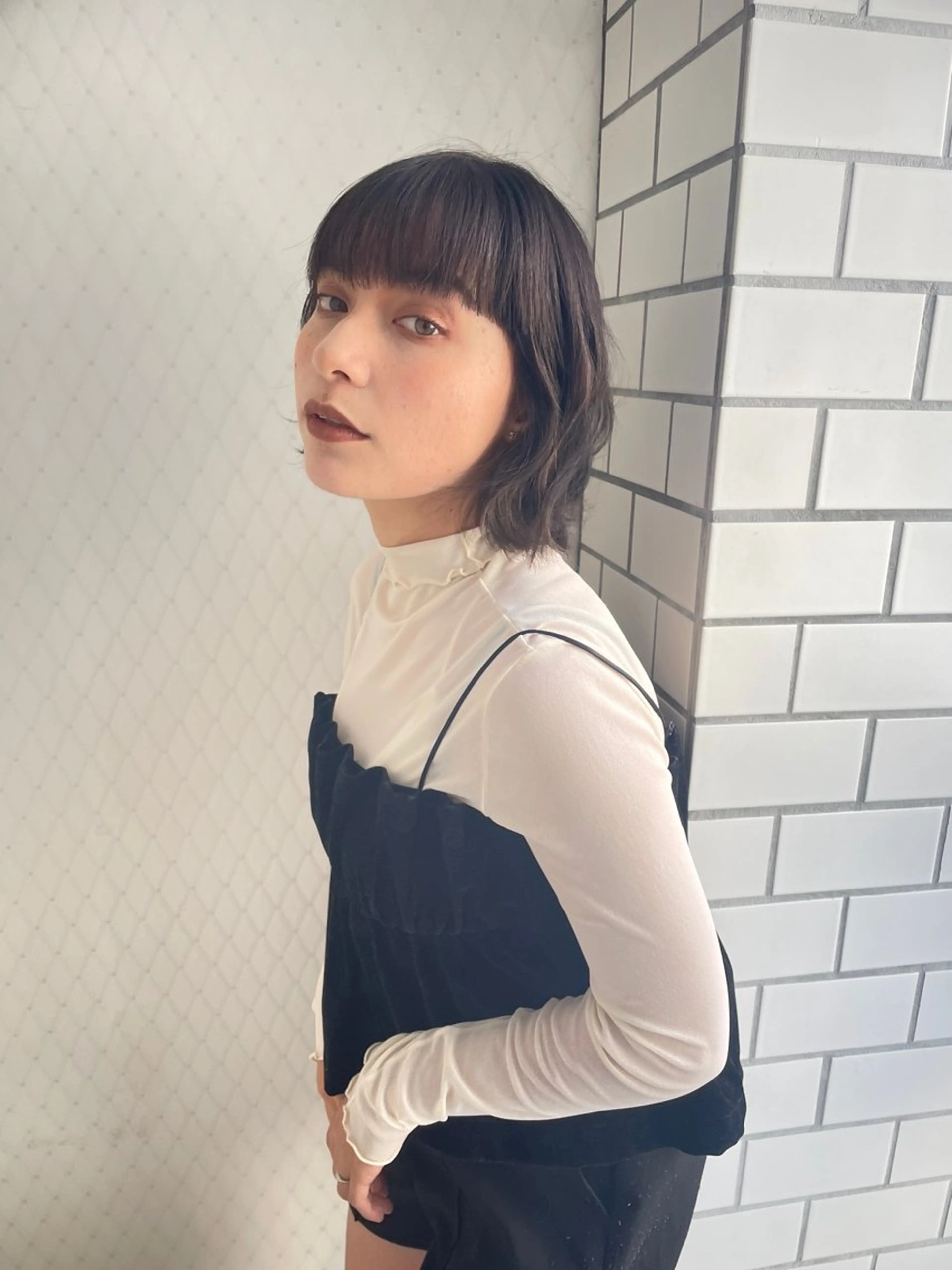 ショート ワンレンボブ ボブ くびれヘア 似合わせカット カット トリートメント 朝尾 愛花のヘアスタイル