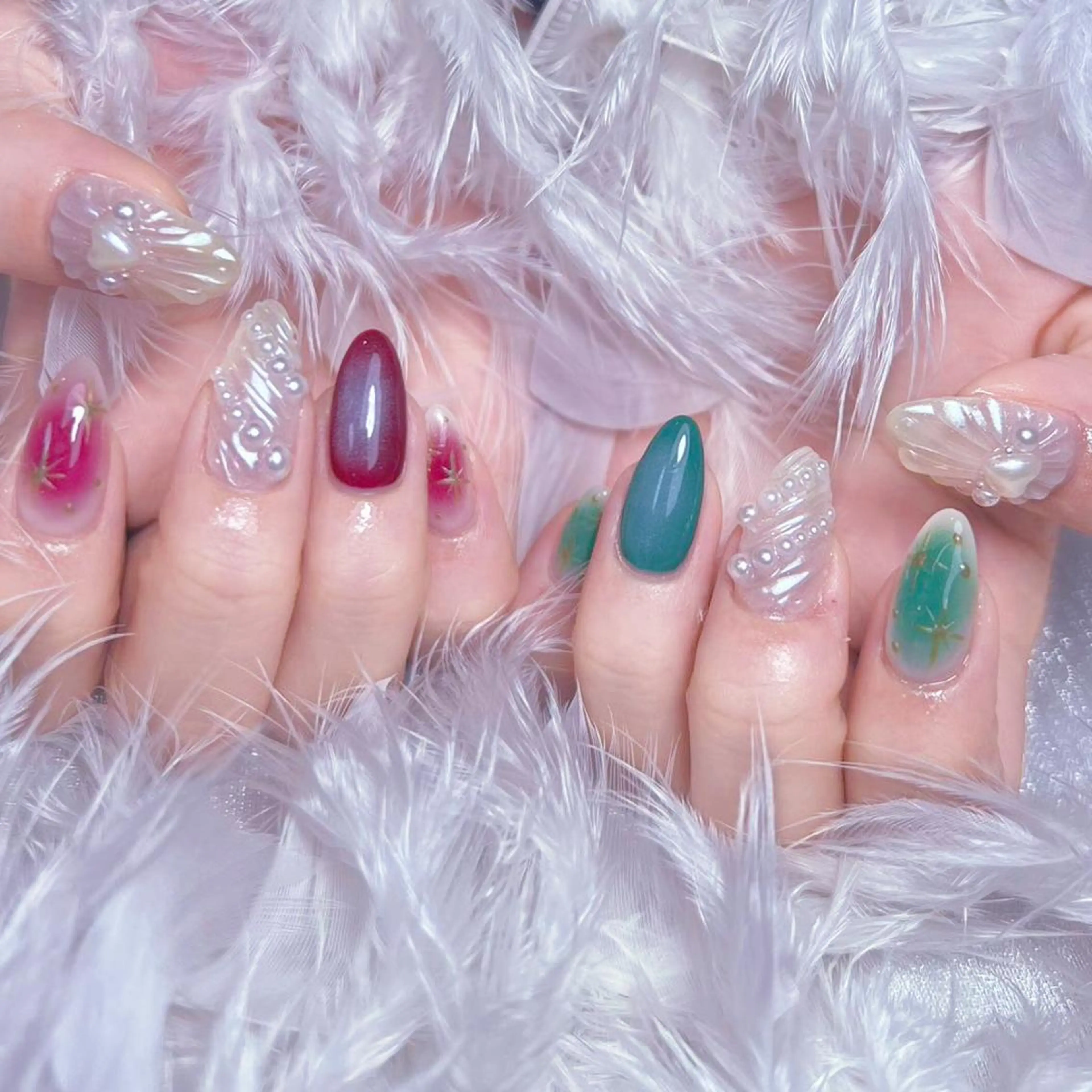 ネイル アートネイル オーロラネイル ガーリー キラキラネイル 韓国ネイル Nail Monsterのネイルデザイン