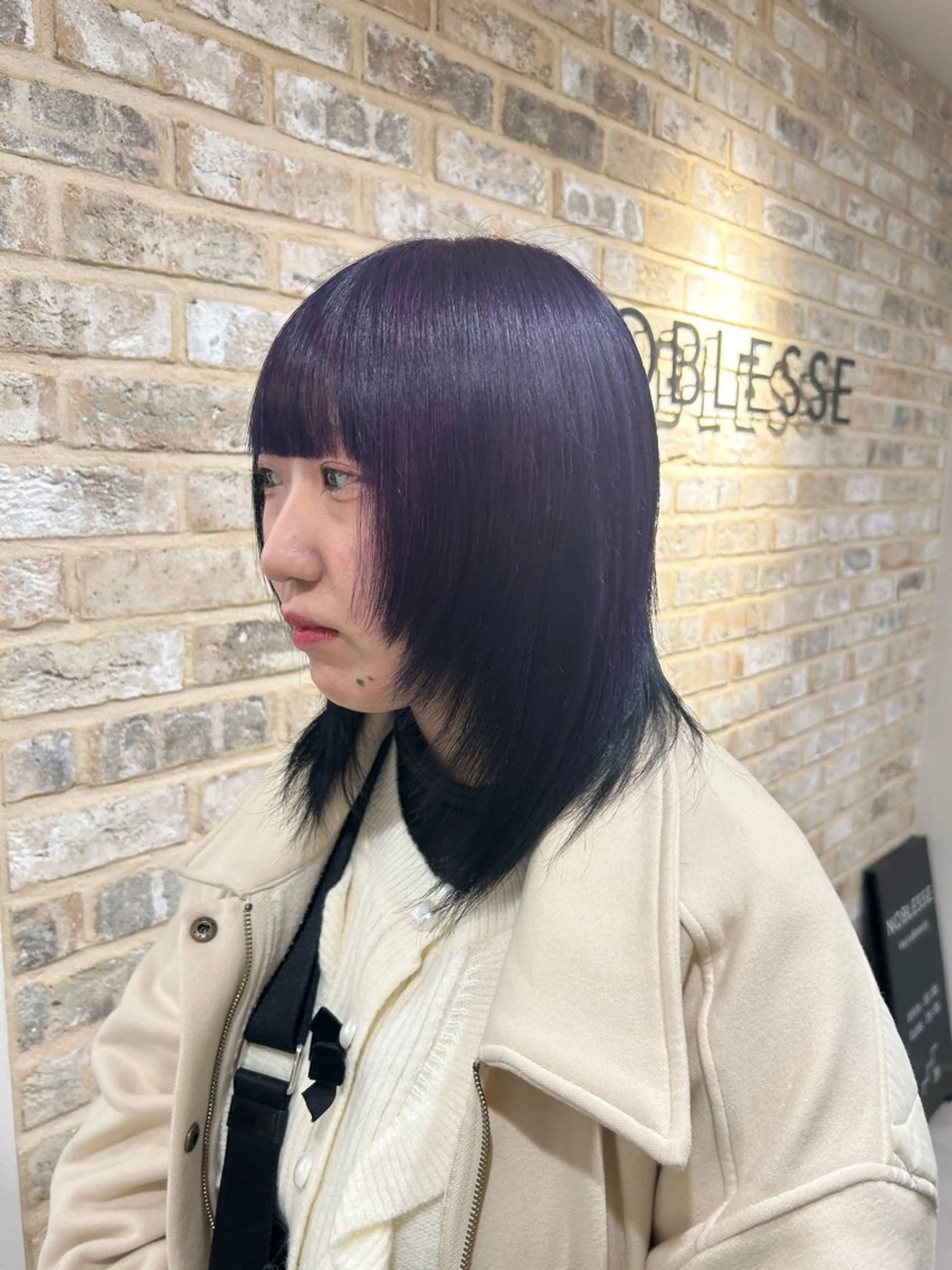 ミディアム カラー 黒髪 デザインカラー パープルカラー ヘアカラー トリートメント ハイトーン/ ウルフ/suzuhaのヘアスタイル