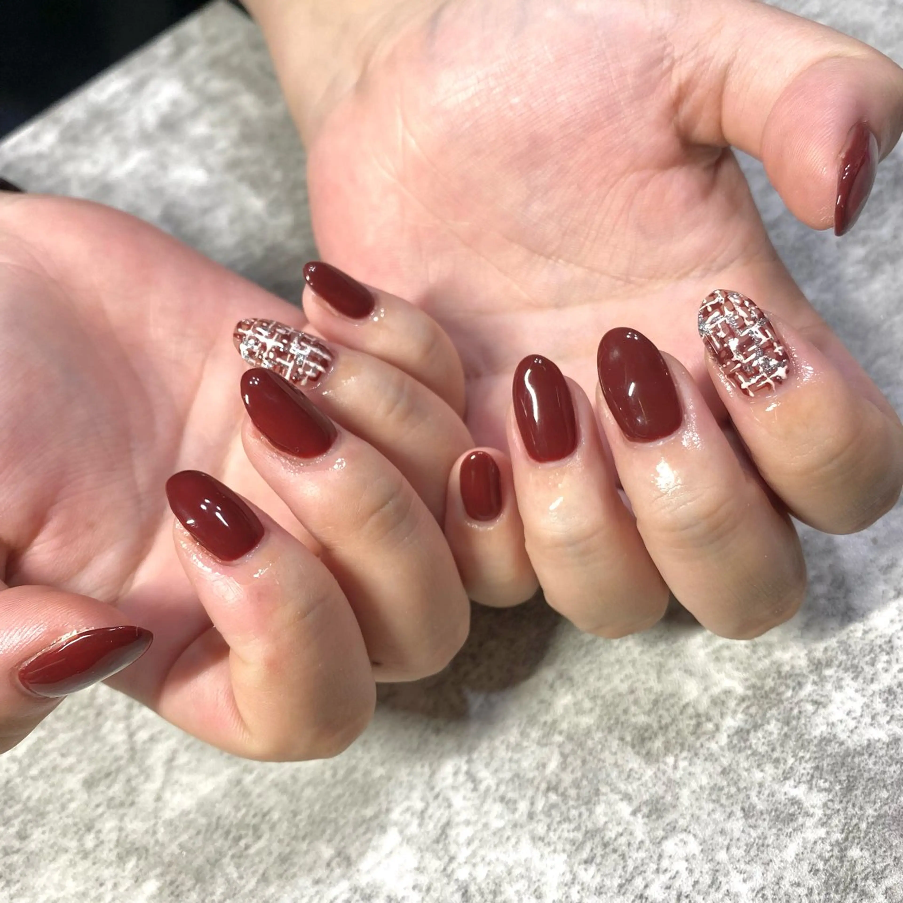ネイル ボルドー ツイードネイル ハンドネイル ★Rinail... .のネイルデザイン
