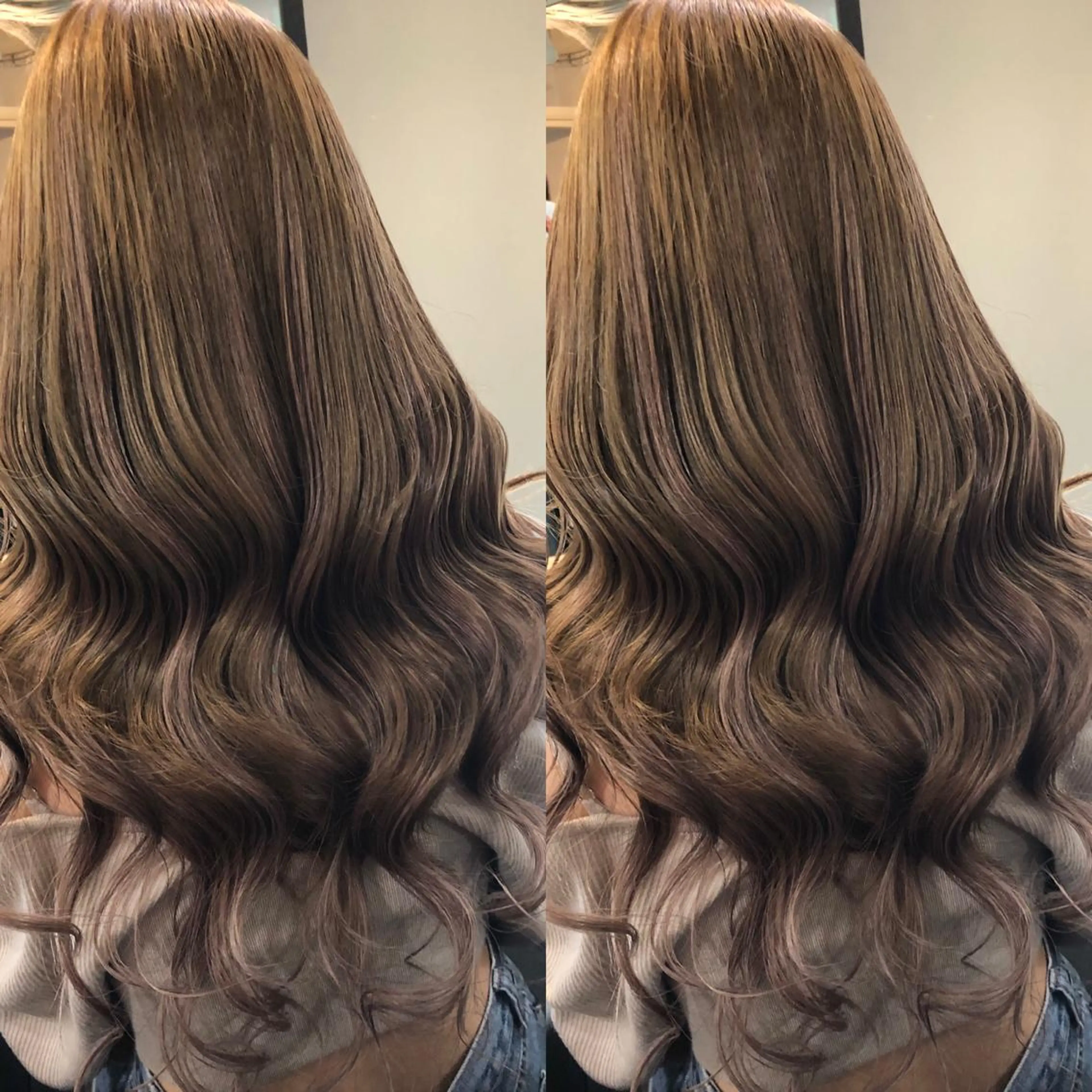 ロング カラー ヘアアレンジ グレージュ ハイライトカラー ラベンダーカラー エクステ ハイライト alpha. カラーエクステ下妻のヘアスタイル