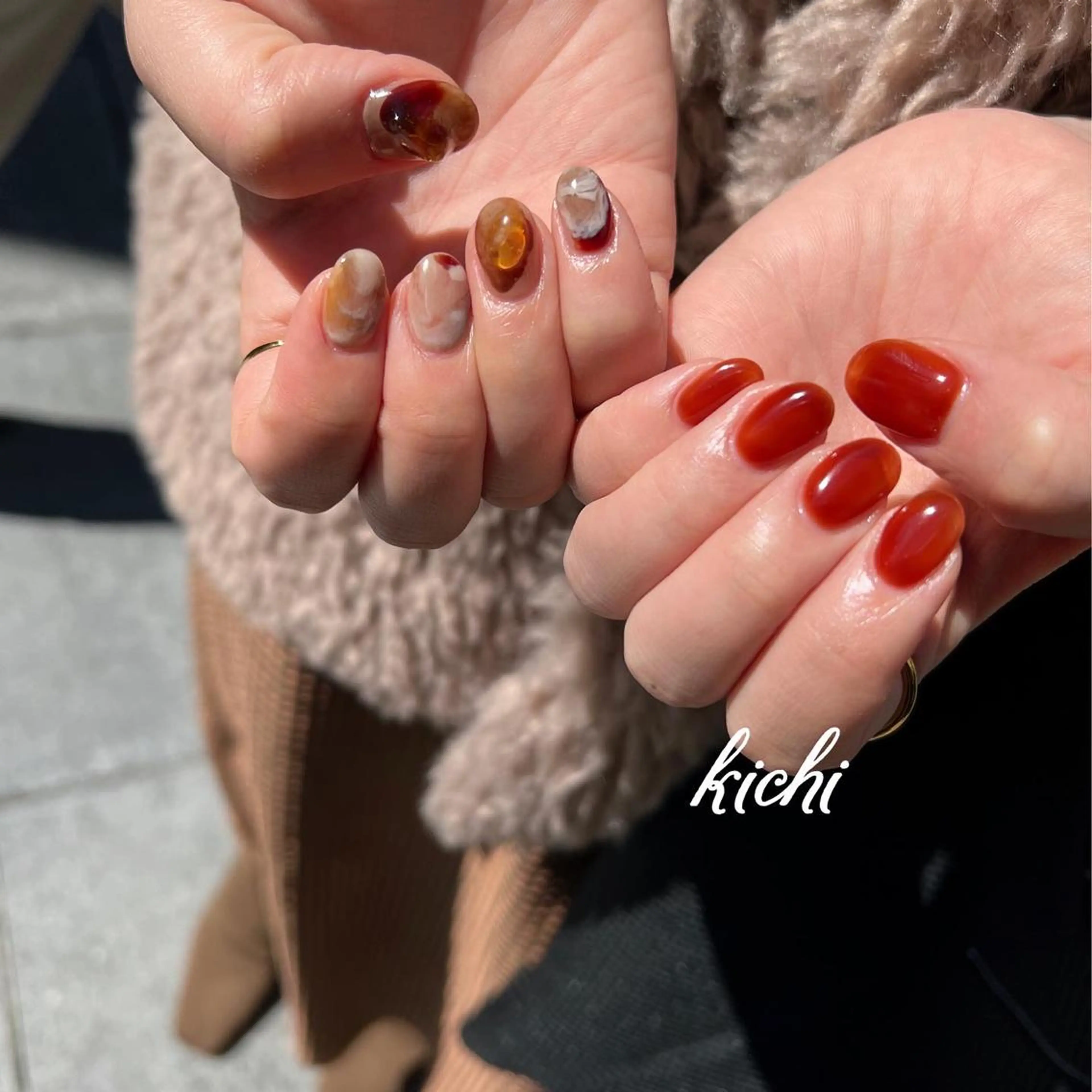 ネイル べっ甲ネイル ブラウン ジェルネイル 持ち込み ニュアンスネイル kichi･:* みじゅのネイルデザイン