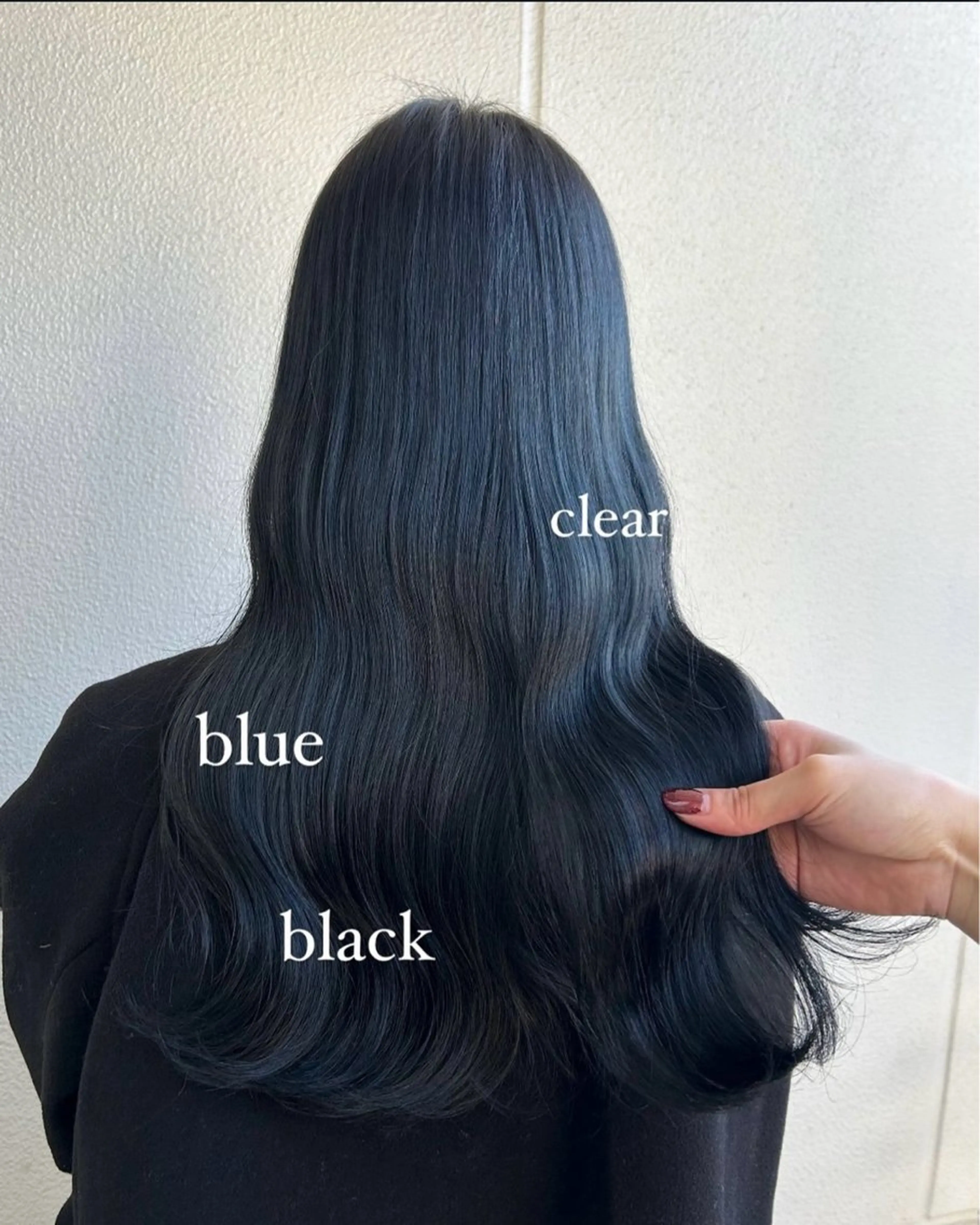 ロング カラー ヘアアレンジ 黒髪 ブルーカラー ブルーブラック 《暖色/韓国レイヤー 》🇰🇷桑原ユキネのヘアスタイル